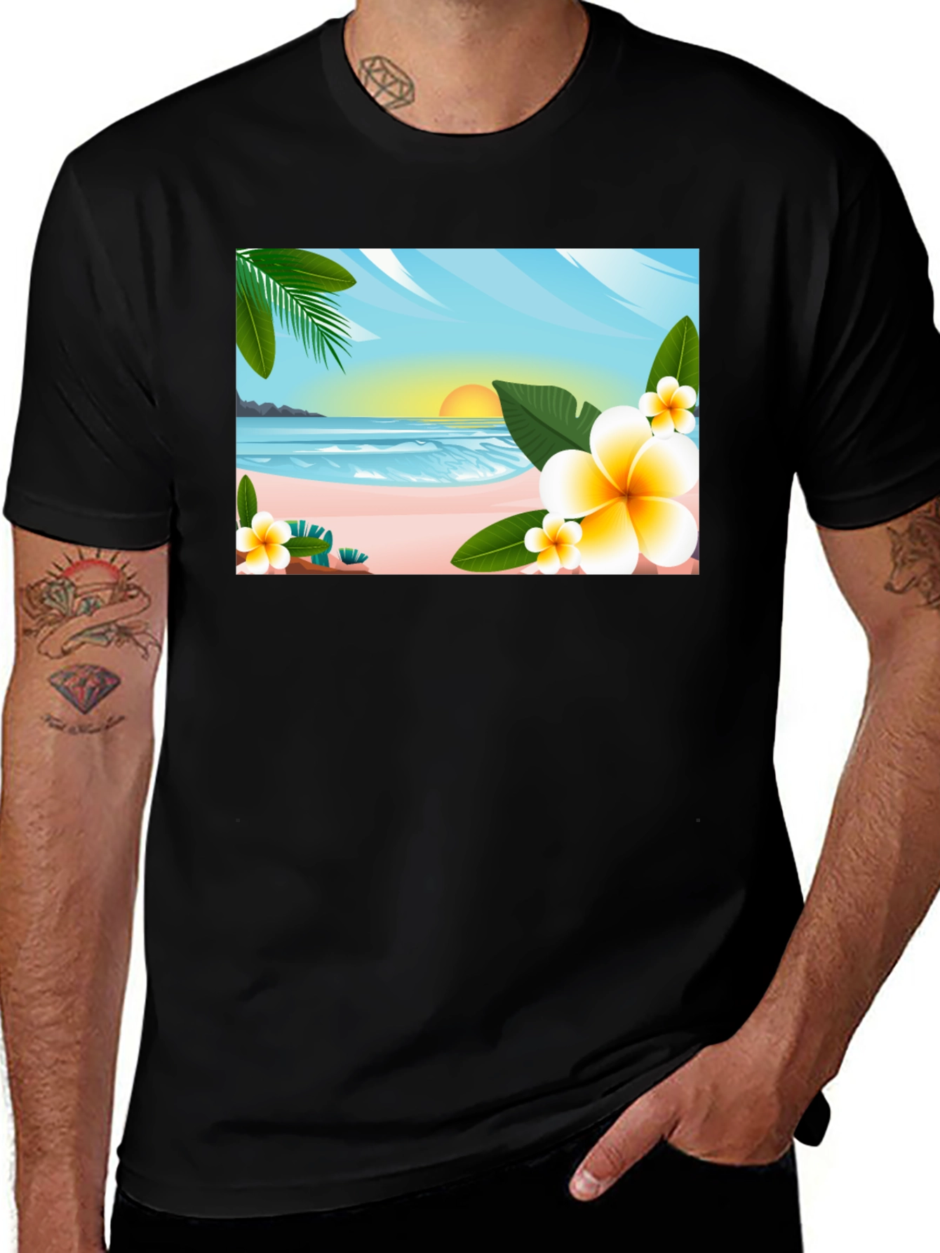 Tropical Beach Graphic T-Shirt