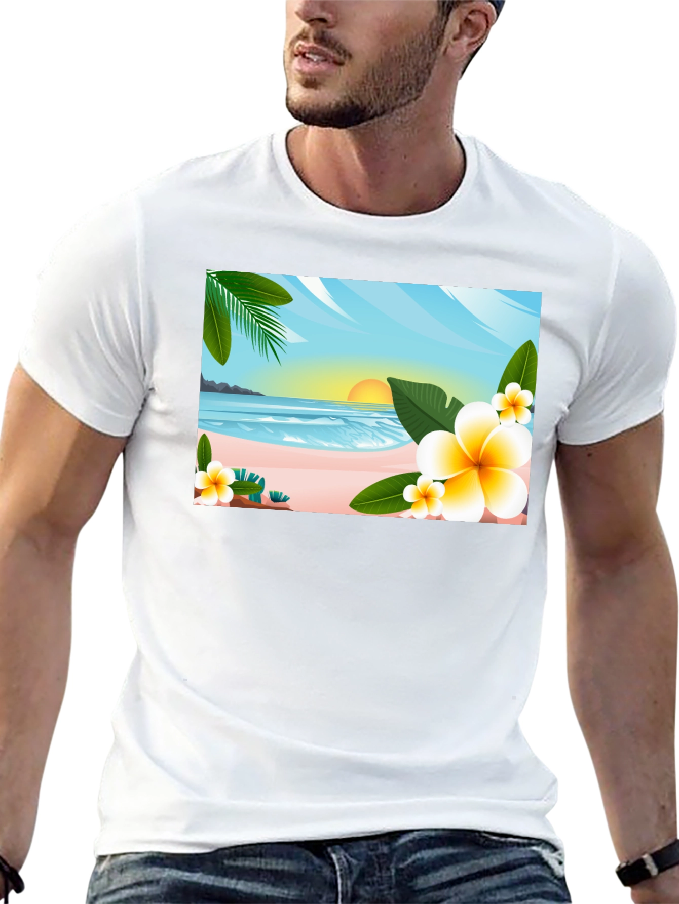 Tropical Beach Graphic T-Shirt
