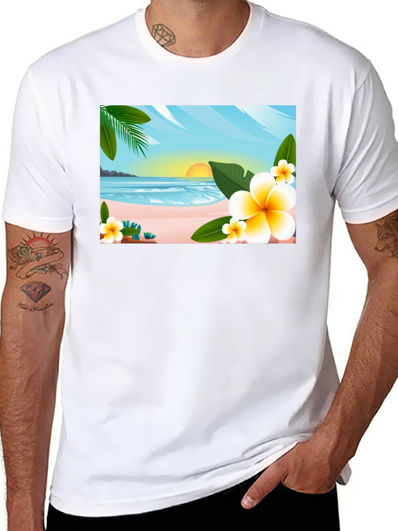 Tropical Beach Graphic T-Shirt