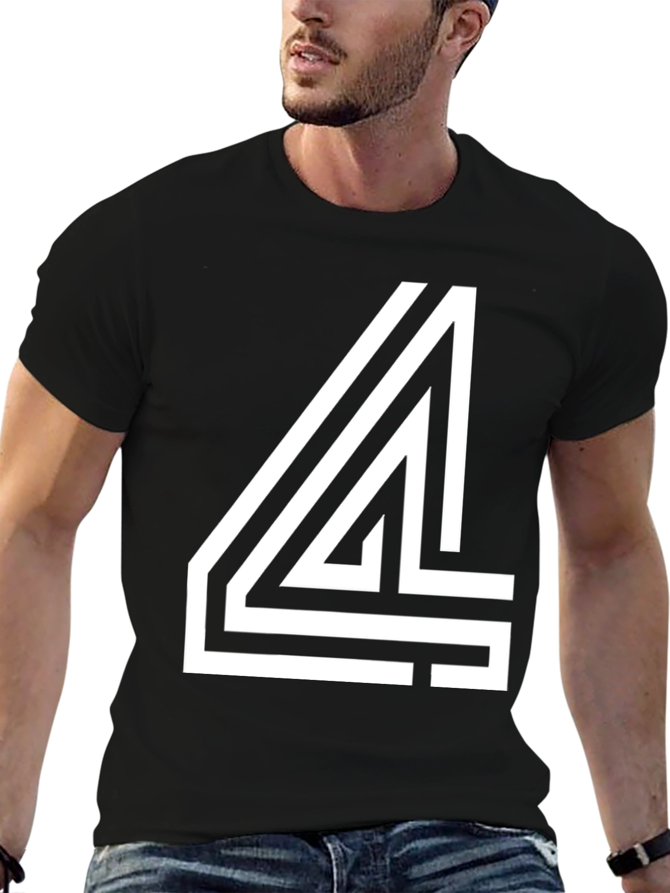 Bold Number 4 Graphic Tee - Black Cotton Blend
