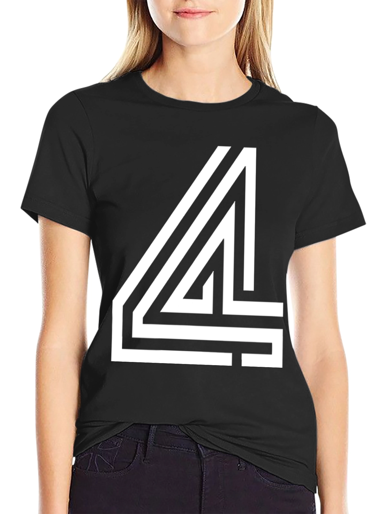 Bold Number 4 Graphic Tee - Black Cotton Blend