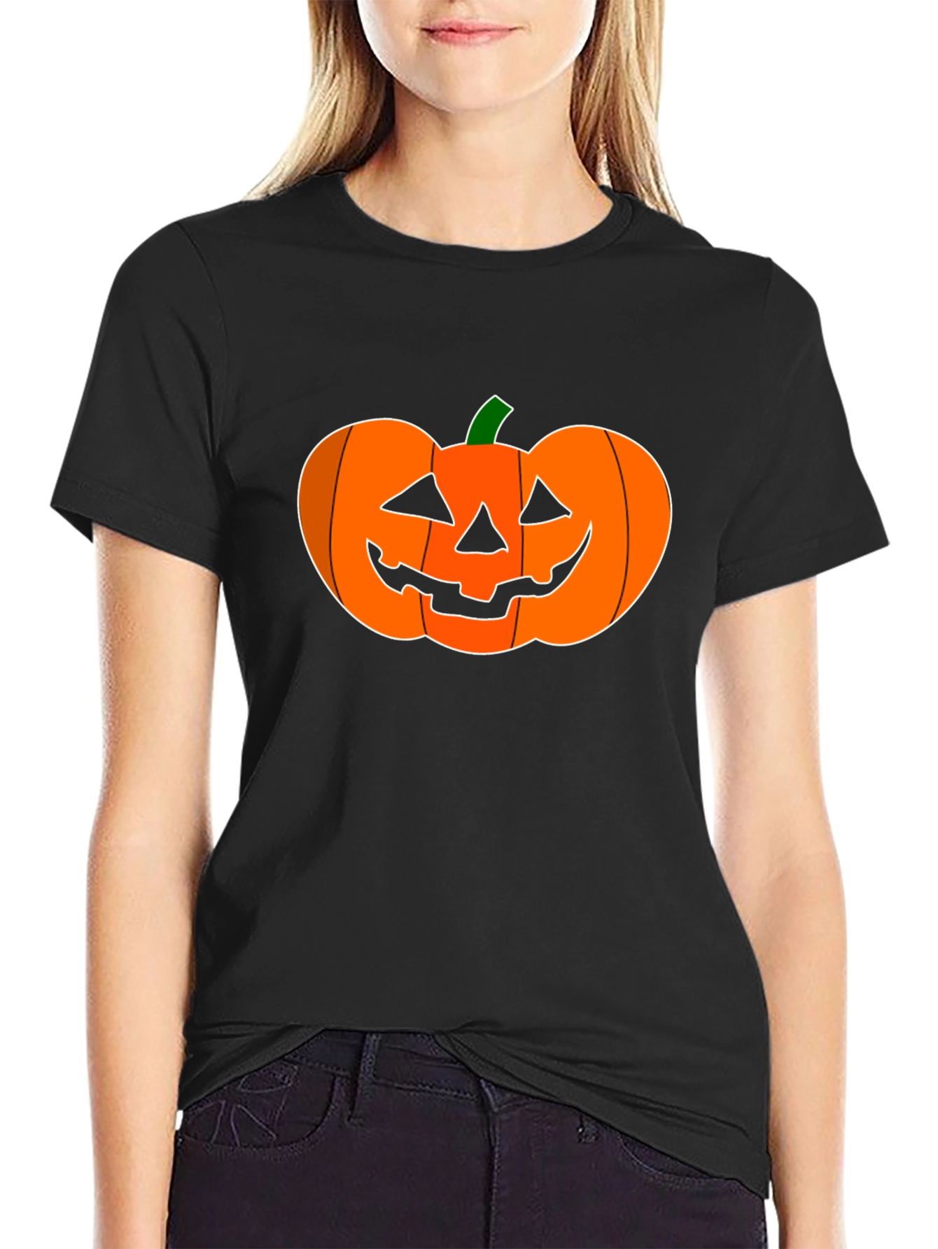 Halloween Pumpkin Graphic Tee - Black Cotton Shirt