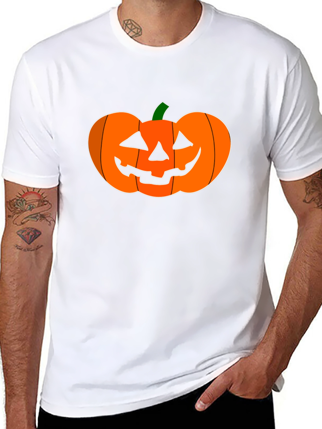 Halloween Pumpkin Graphic Tee - Black Cotton Shirt