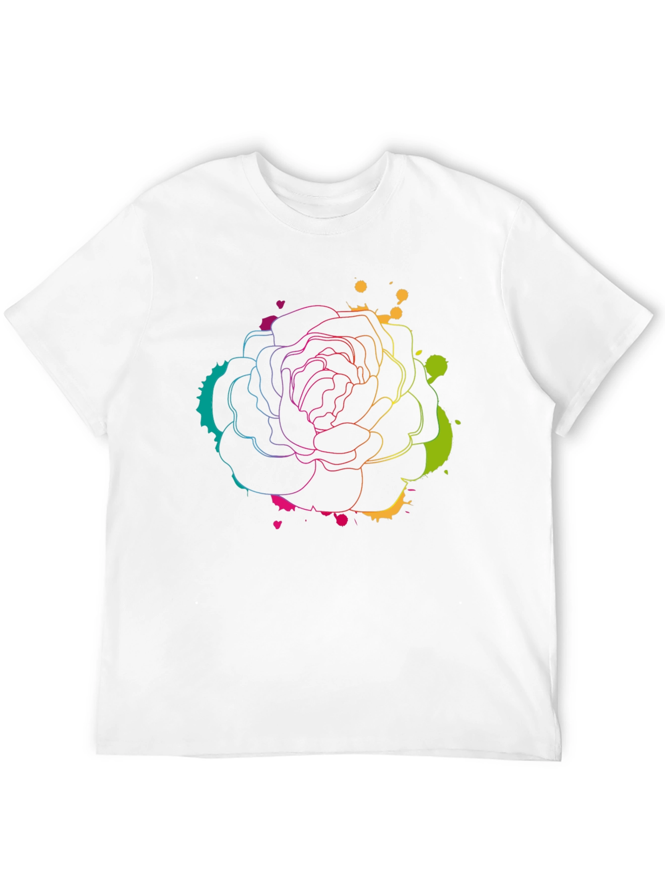 Vibrant Rose Outline Graphic Print Black T-Shirt