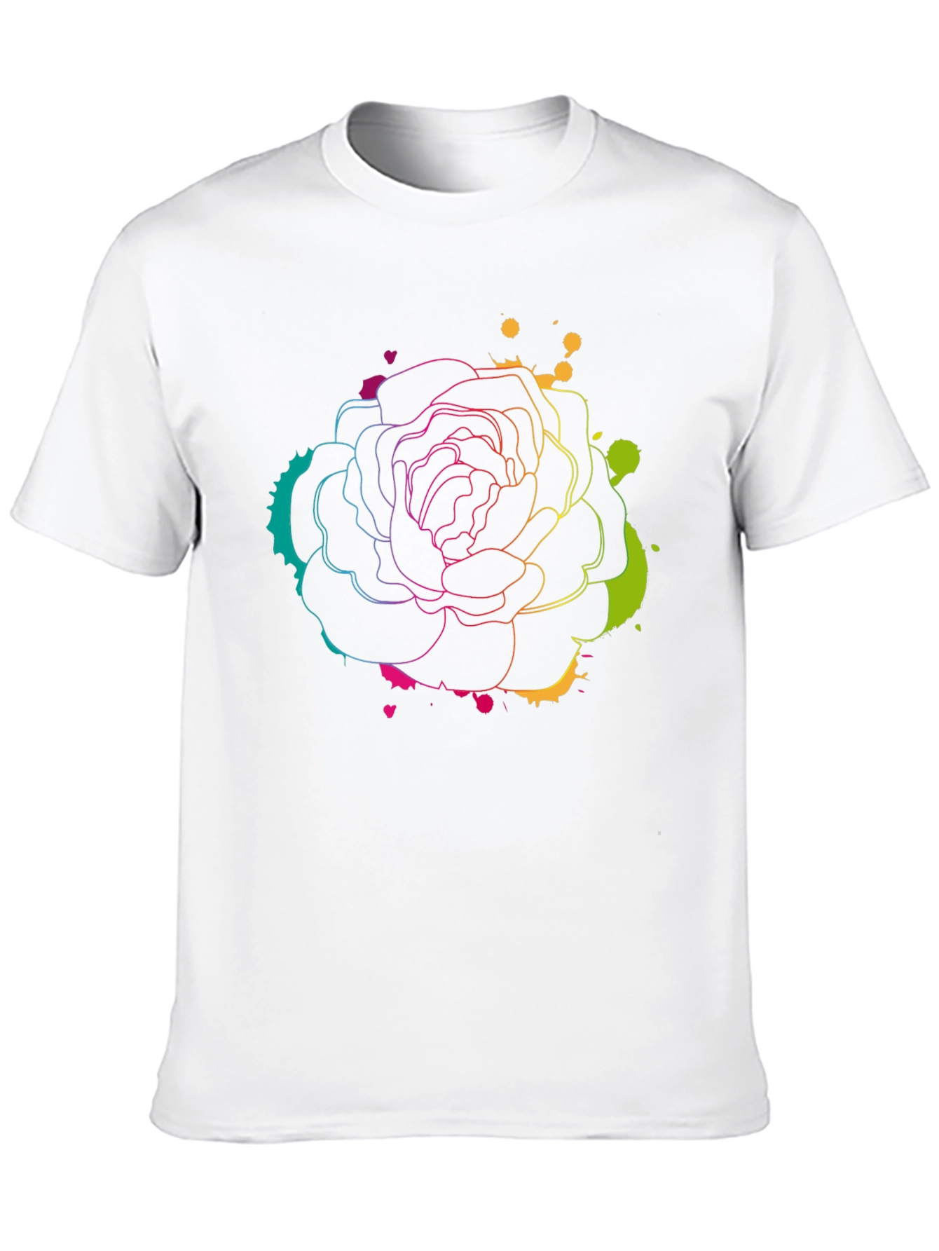 Vibrant Rose Outline Graphic Print Black T-Shirt