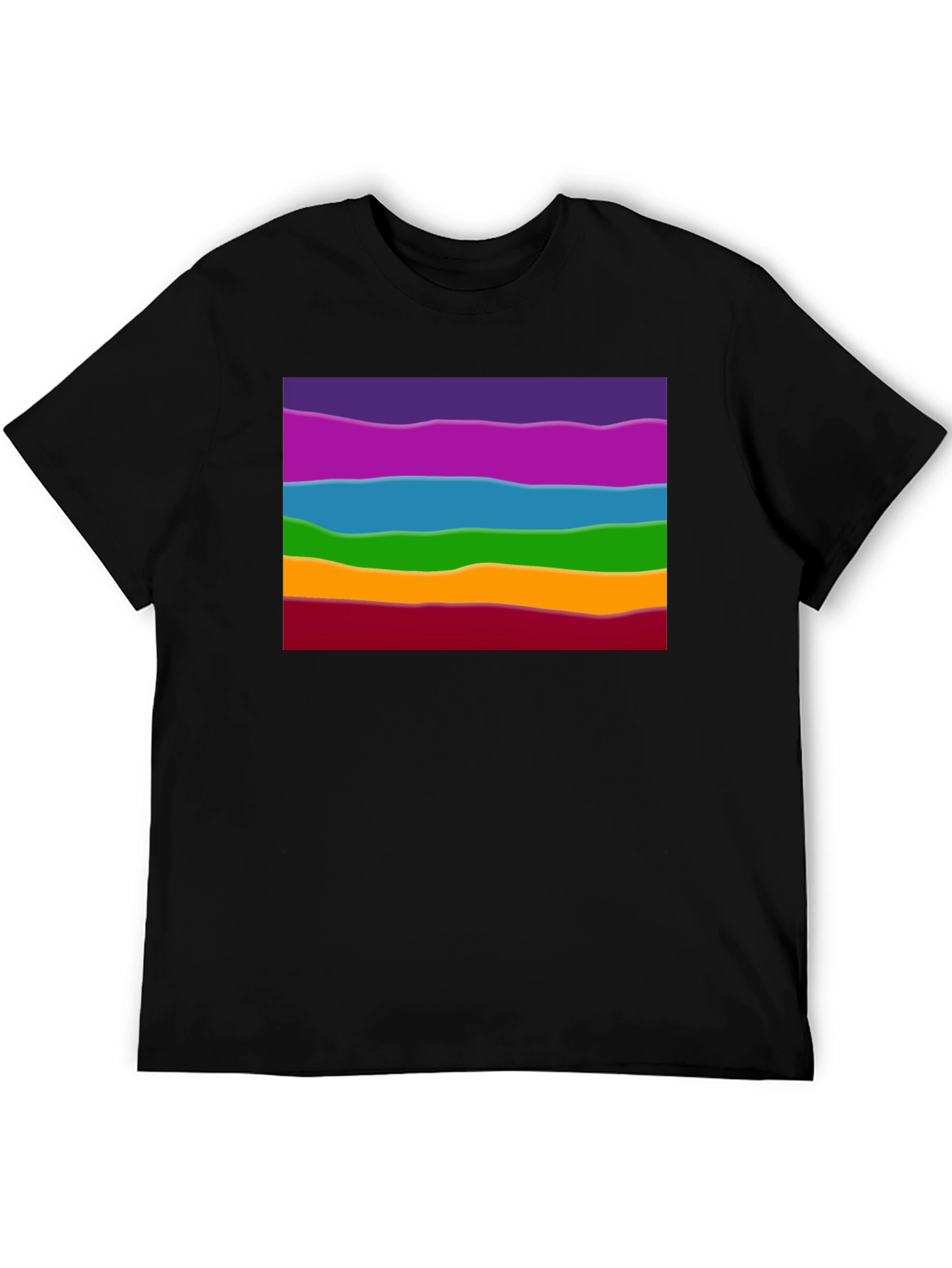 Rainbow Wave Graphic Black Tee - Casual Style