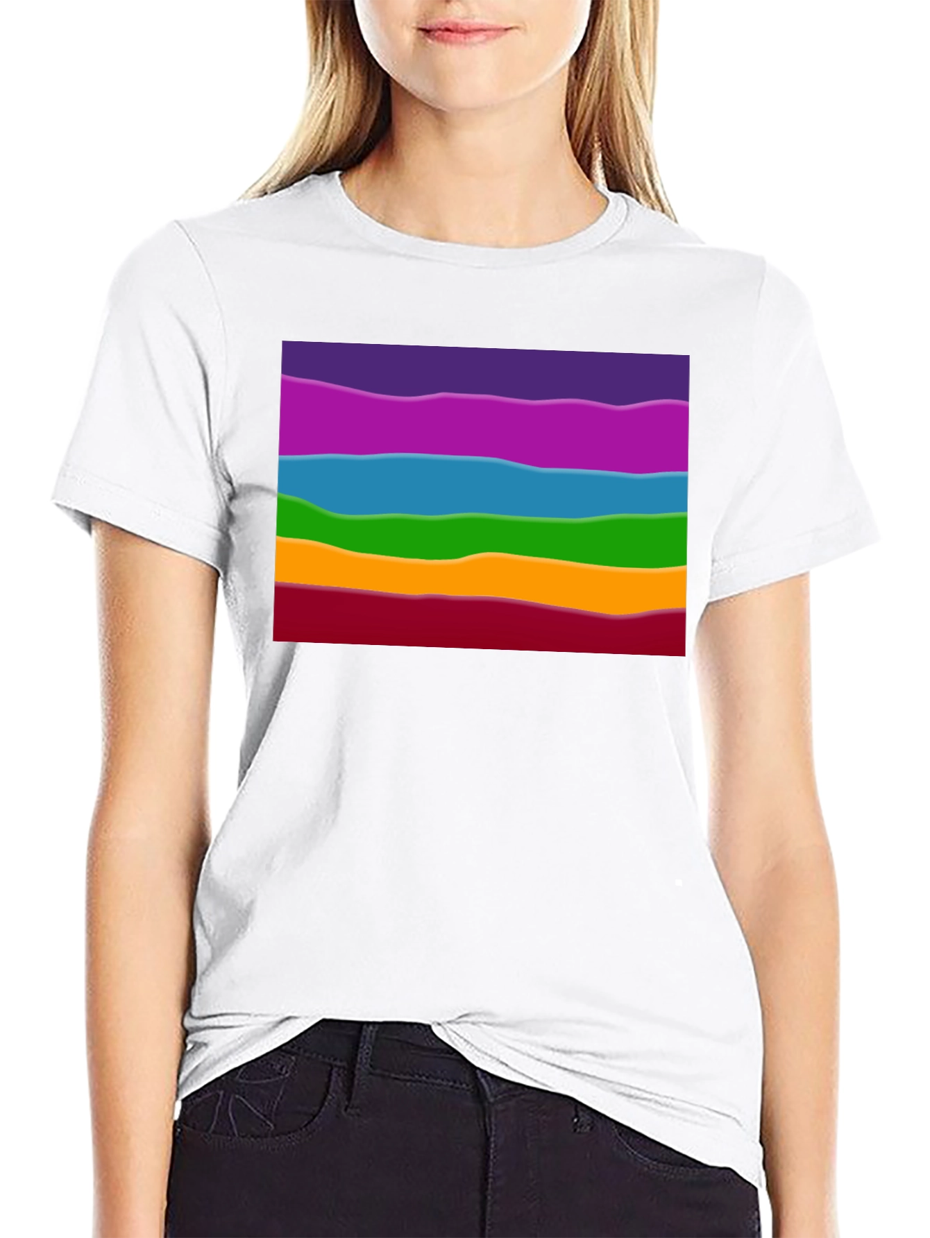 Rainbow Wave Graphic Black Tee - Casual Style
