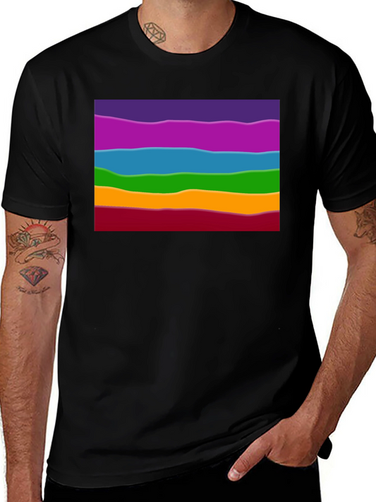 Rainbow Wave Graphic Black Tee - Casual Style