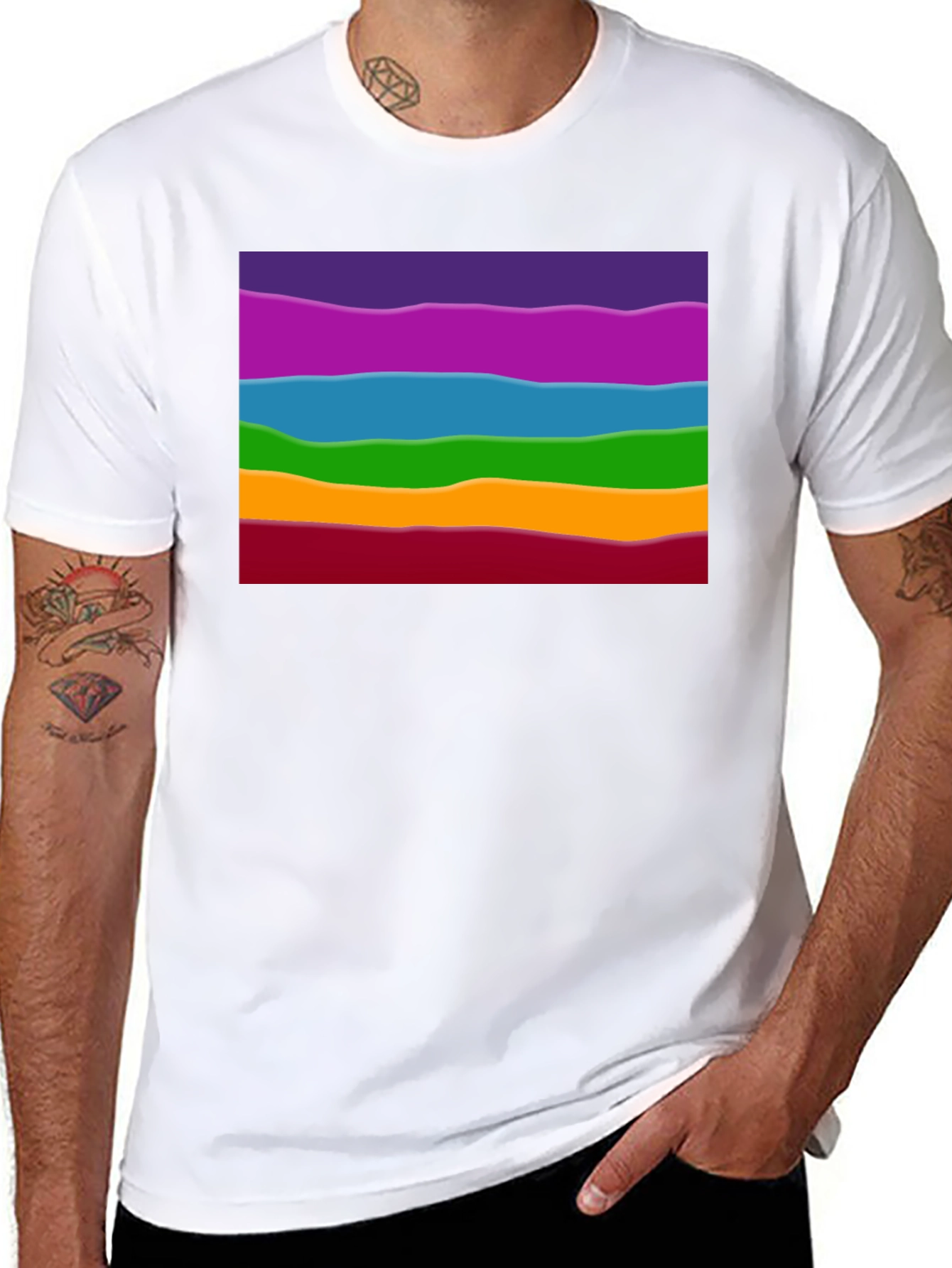 Rainbow Wave Graphic Black Tee - Casual Style