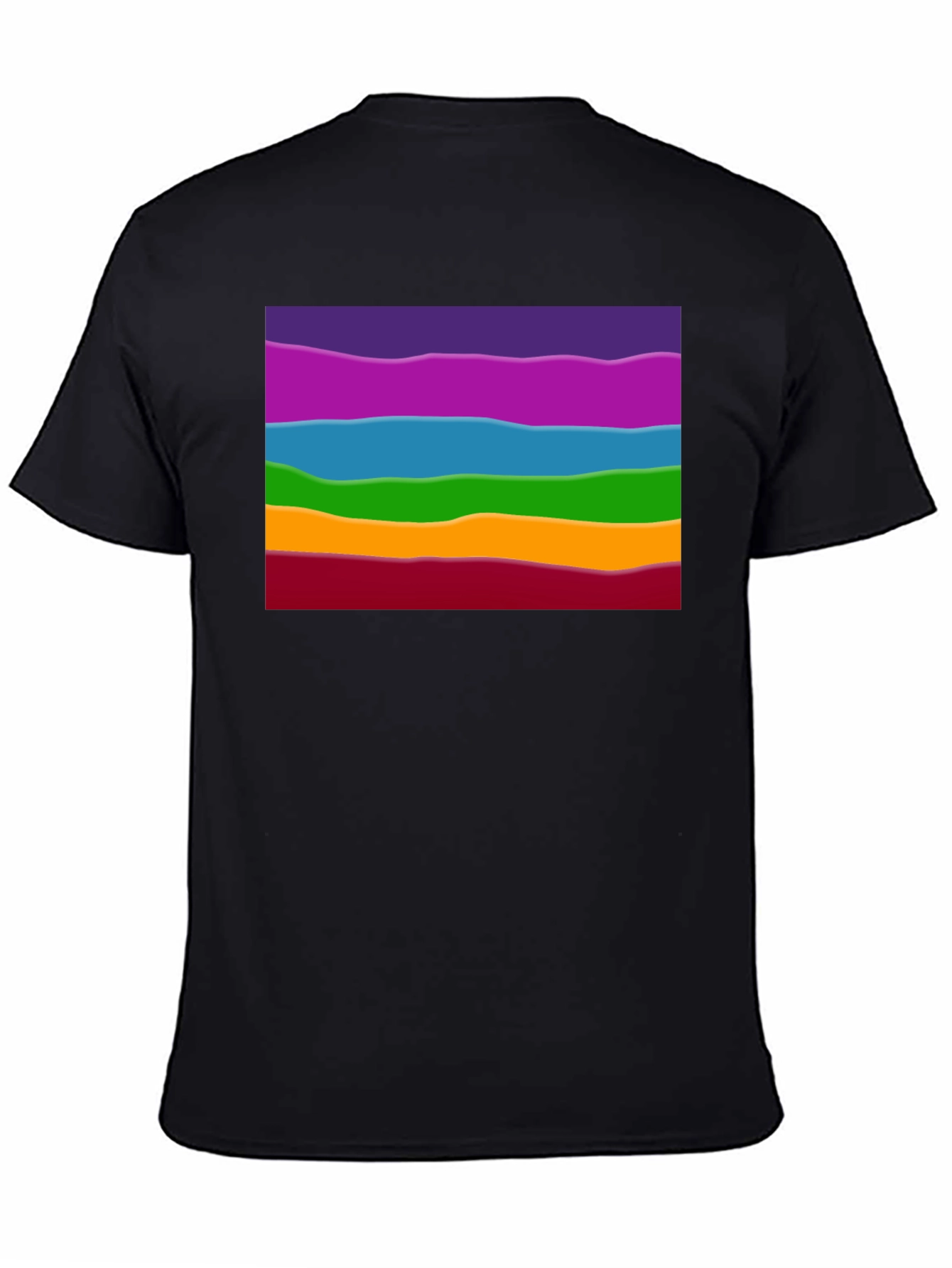 Rainbow Wave Graphic Black Tee - Casual Style