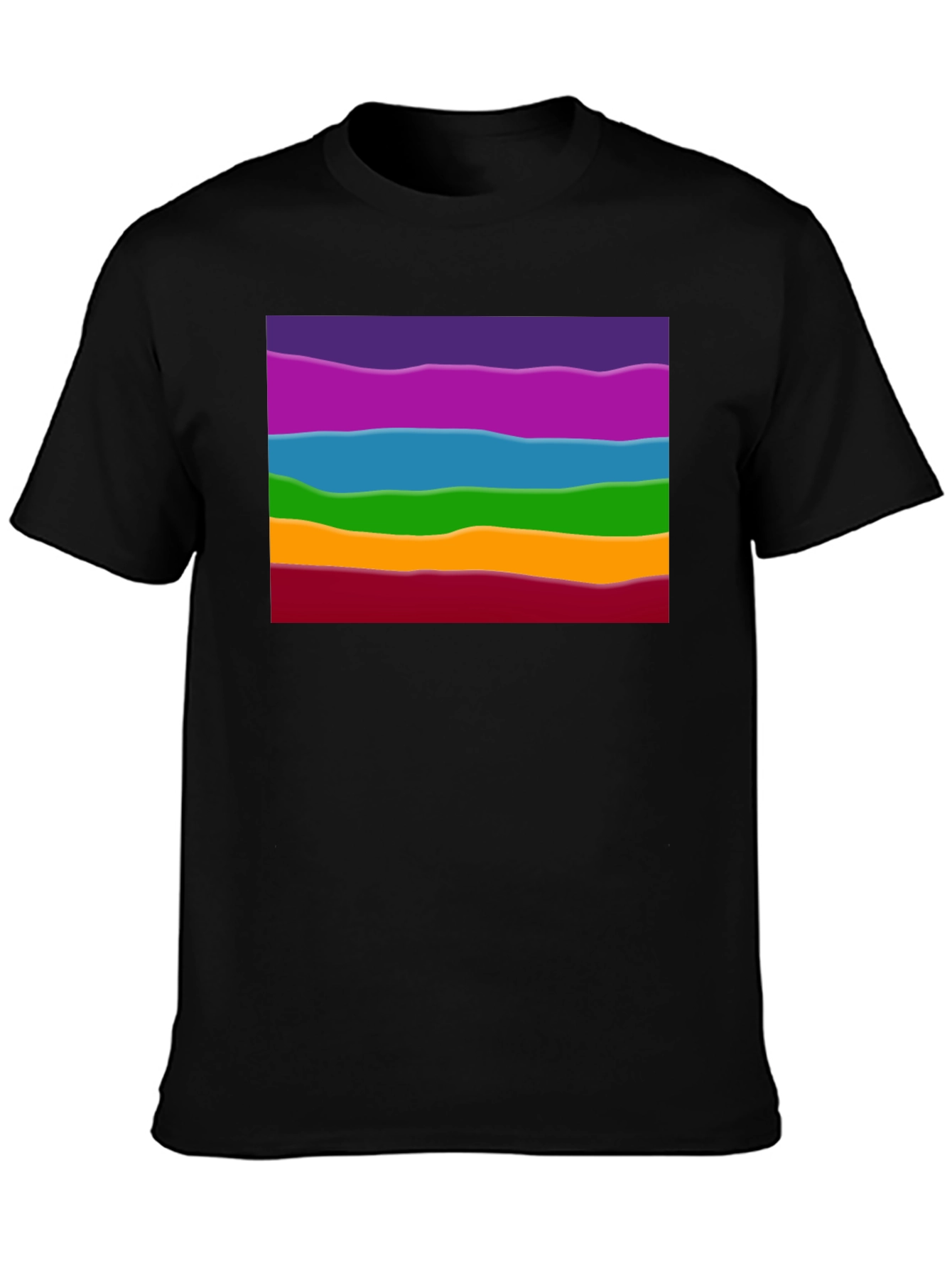 Rainbow Wave Graphic Black Tee - Casual Style