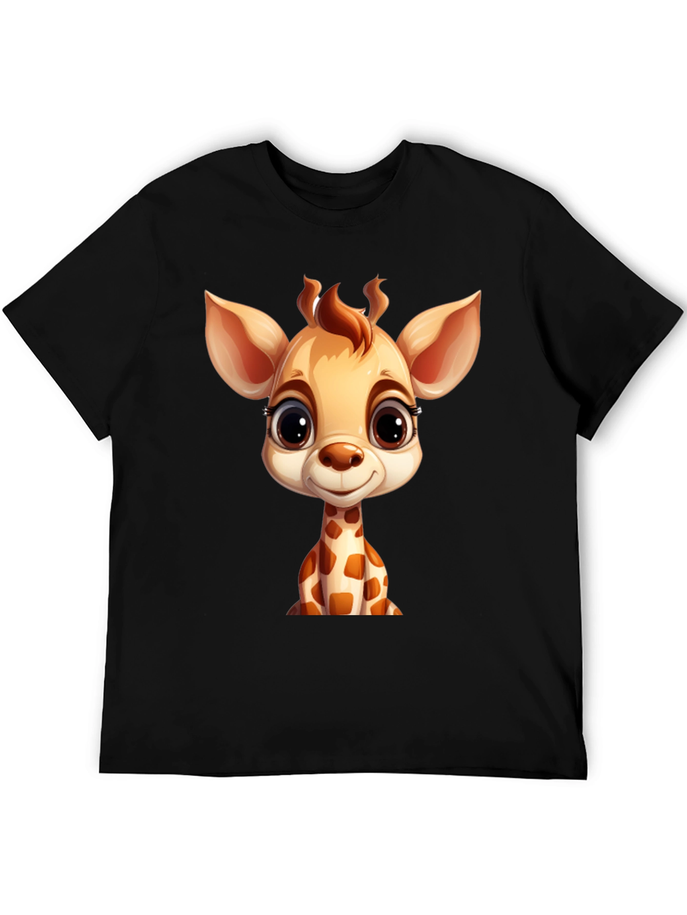 Cute Giraffe Cartoon Black T-Shirt