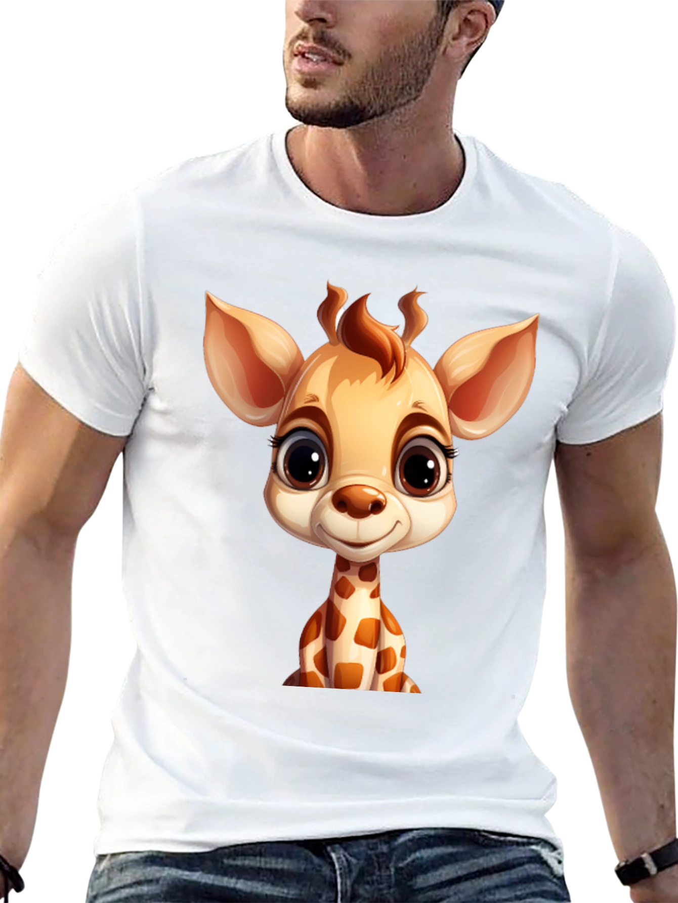 Cute Giraffe Cartoon Black T-Shirt