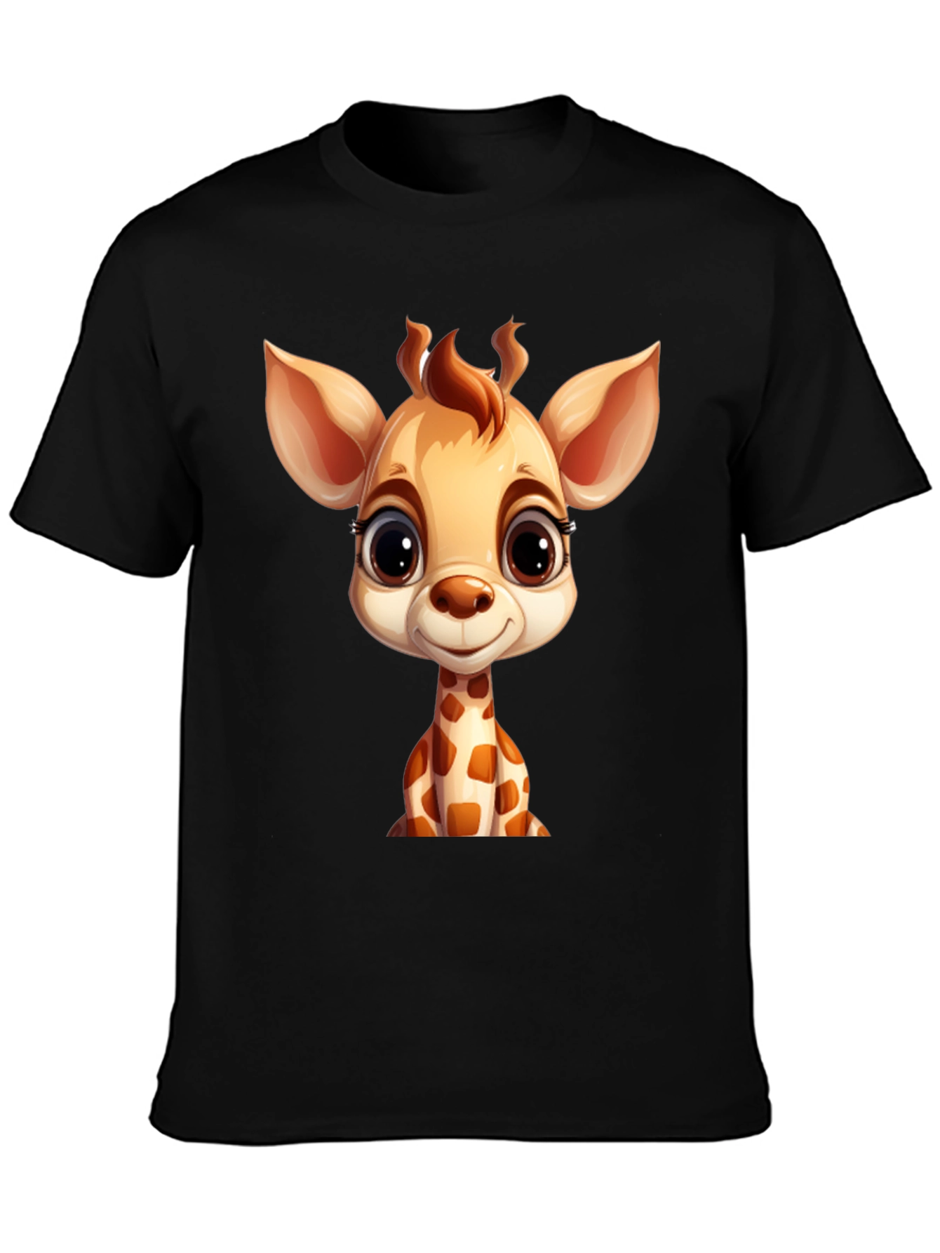 Cute Giraffe Cartoon Black T-Shirt