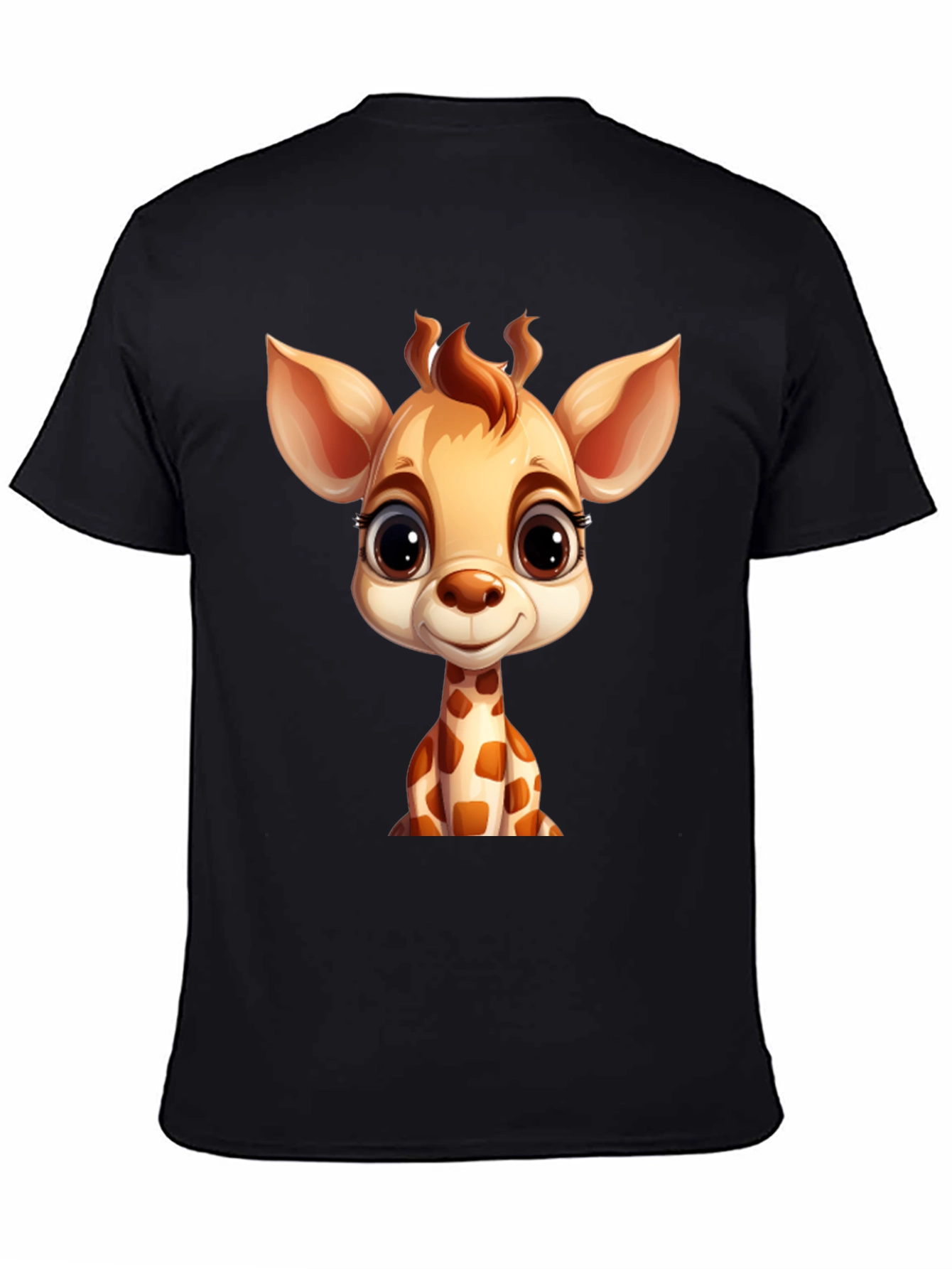 Cute Giraffe Cartoon Black T-Shirt
