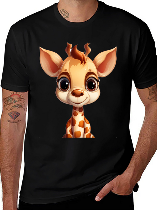 Cute Giraffe Cartoon Black T-Shirt