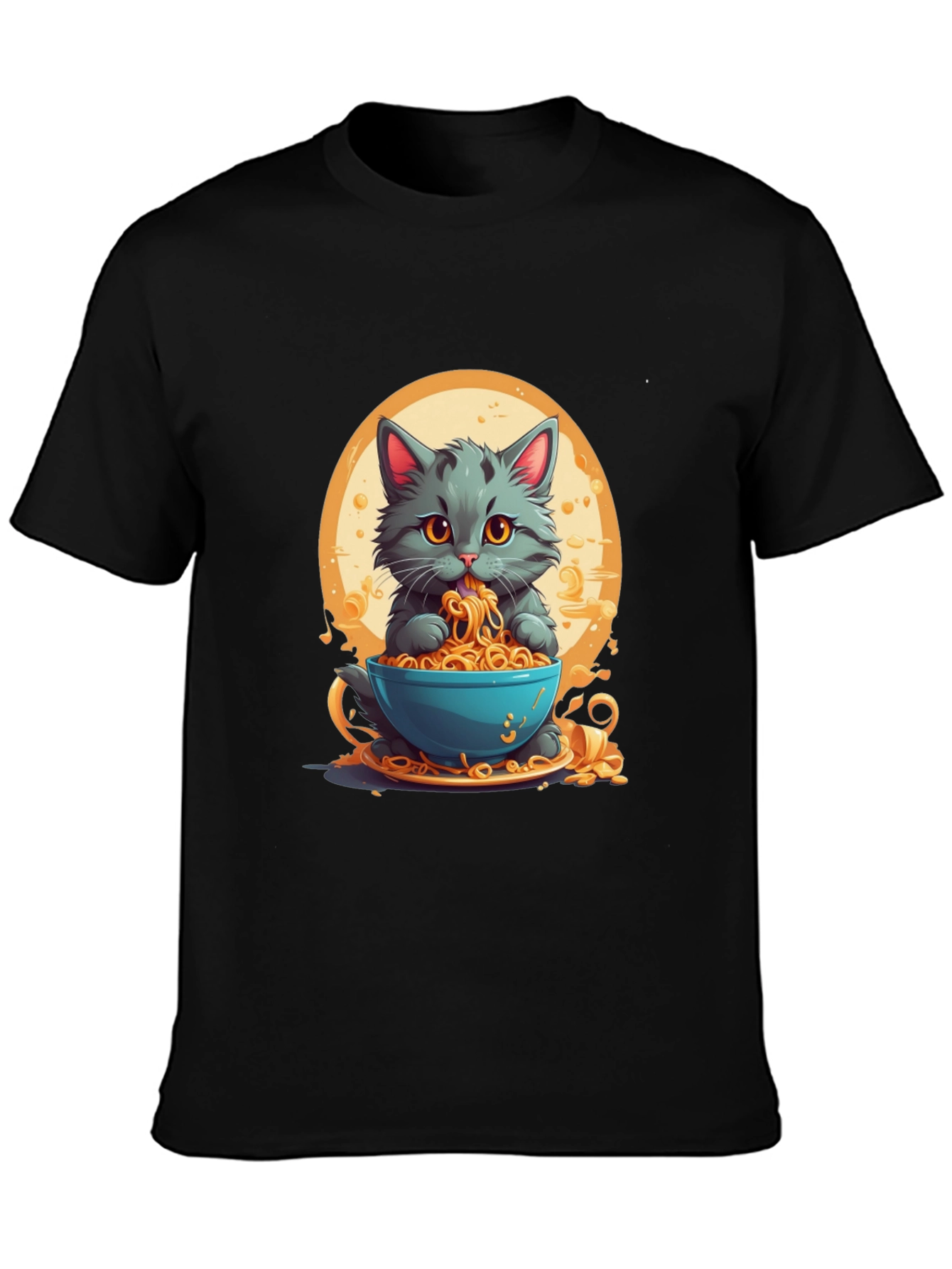 Cat Eating Noodles Graphic T-Shirt