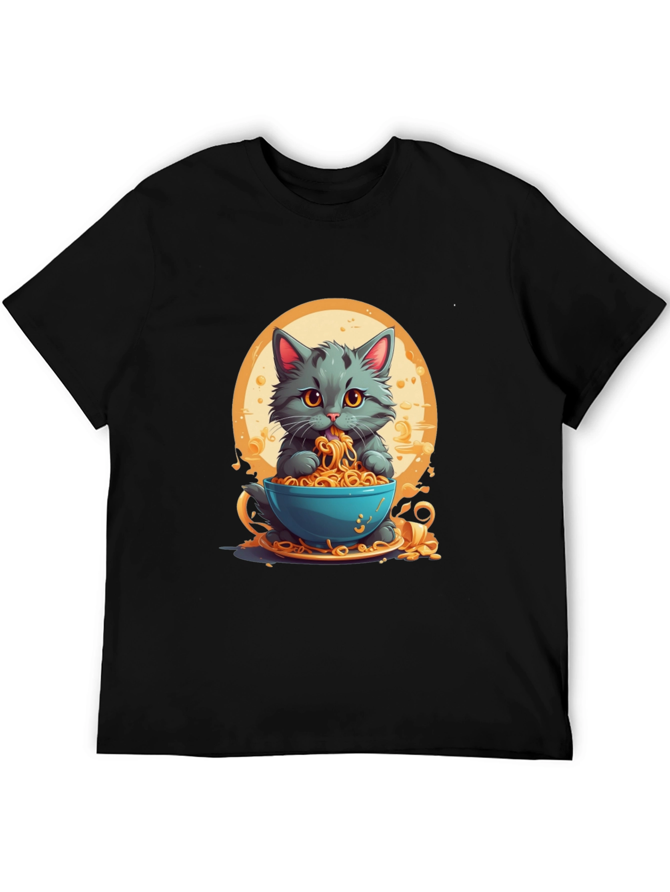 Cat Eating Noodles Graphic T-Shirt