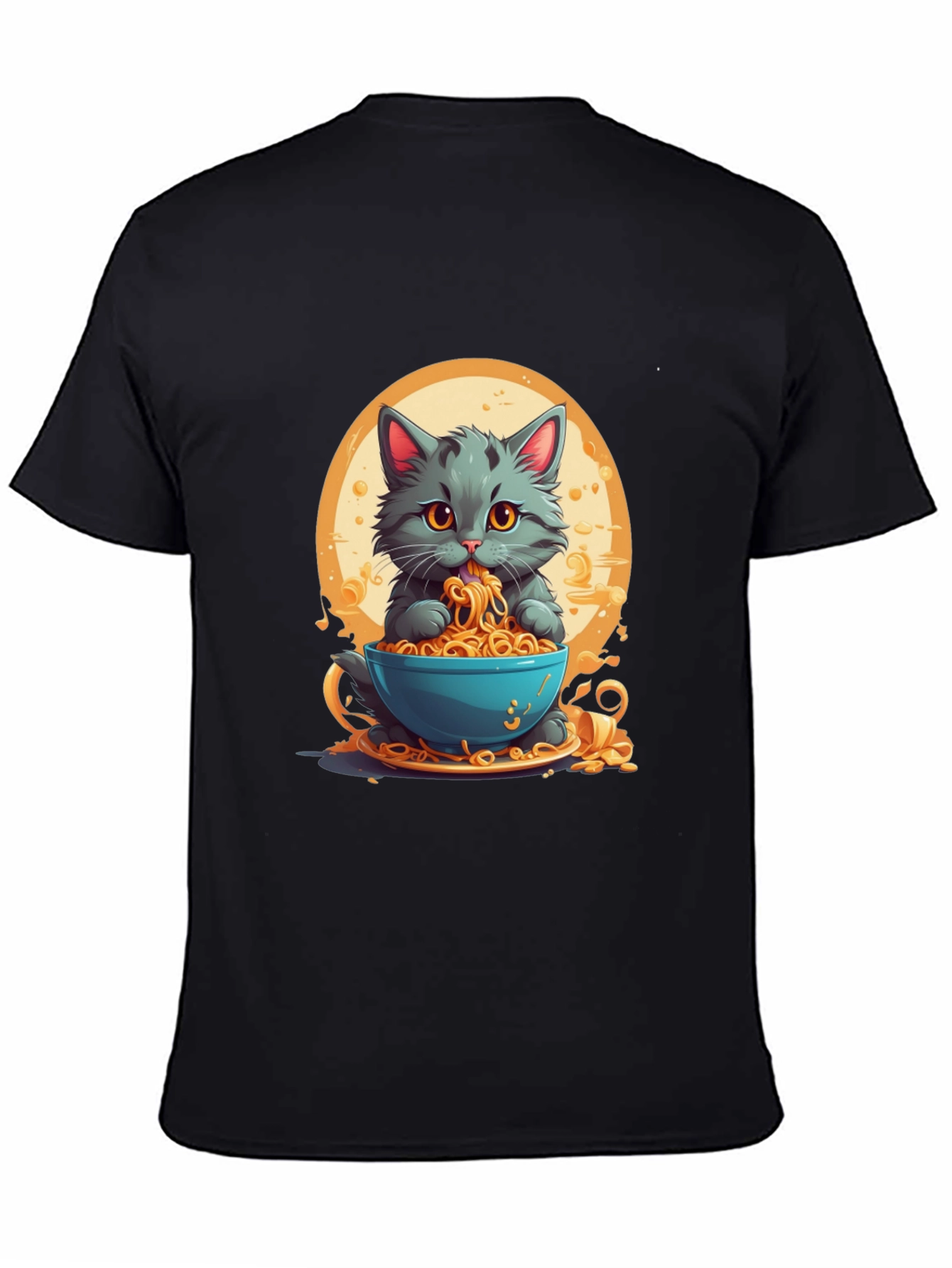 Cat Eating Noodles Graphic T-Shirt