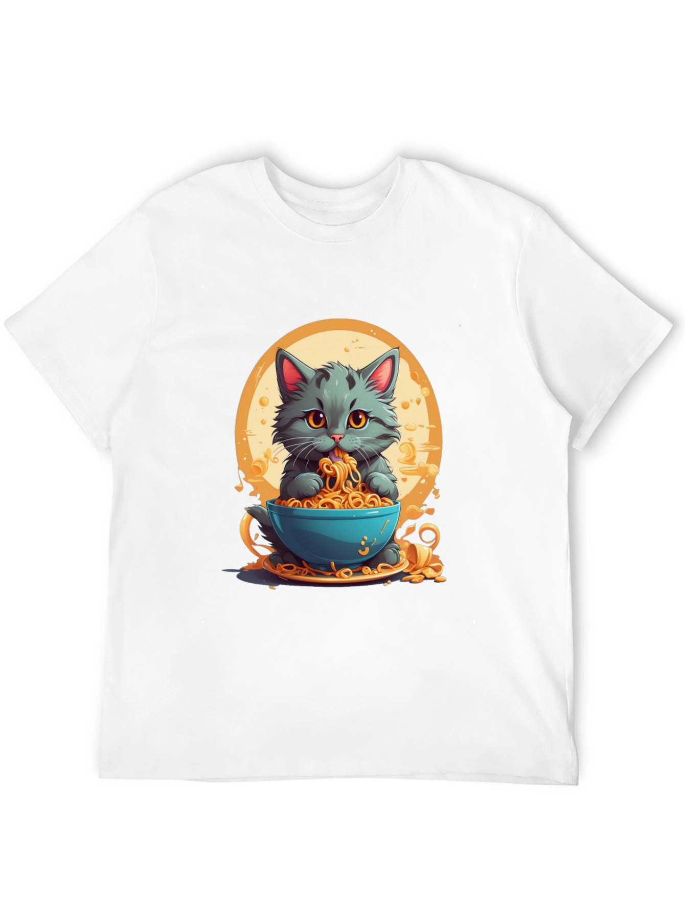 Cat Eating Noodles Graphic T-Shirt