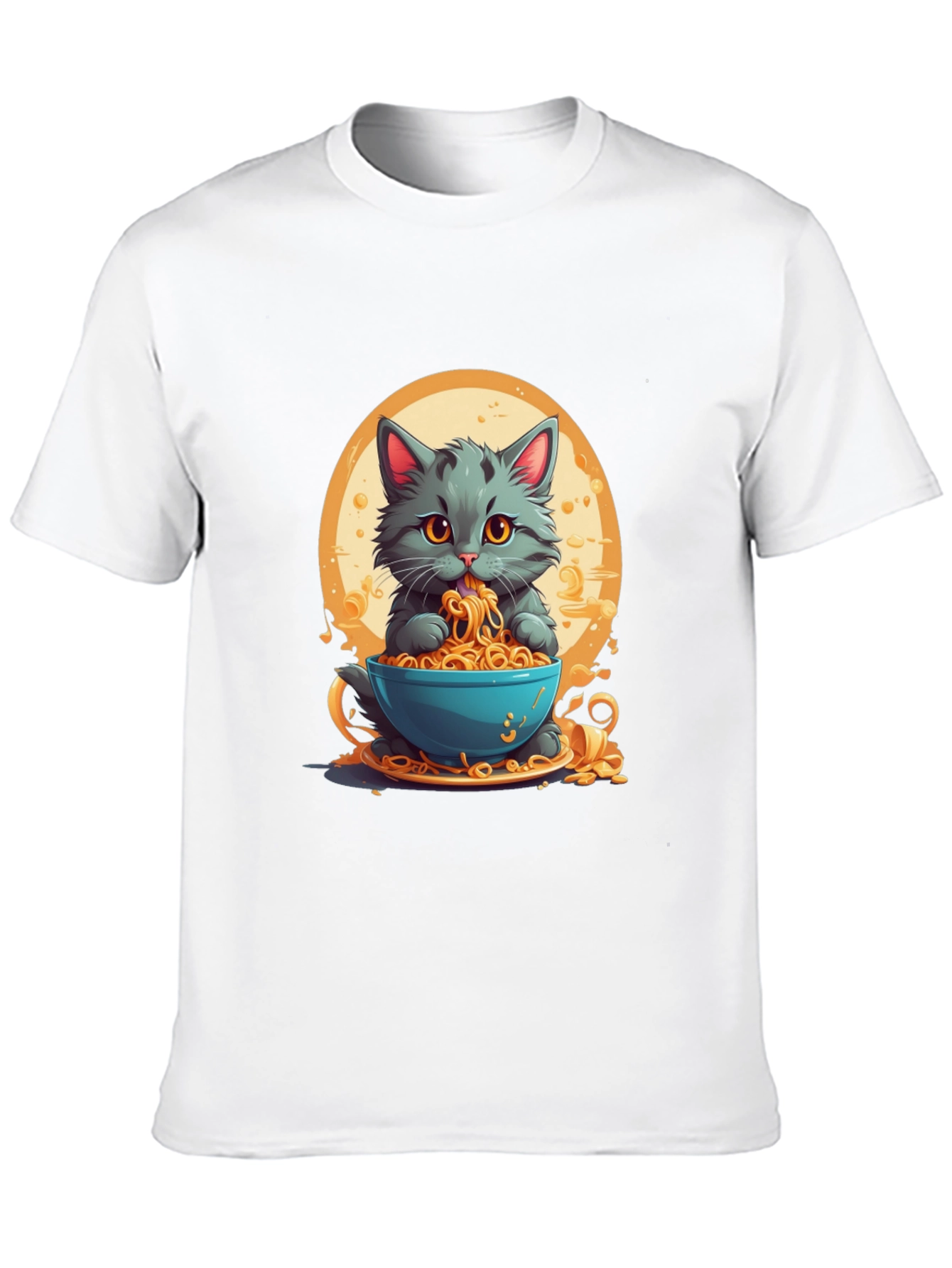 Cat Eating Noodles Graphic T-Shirt