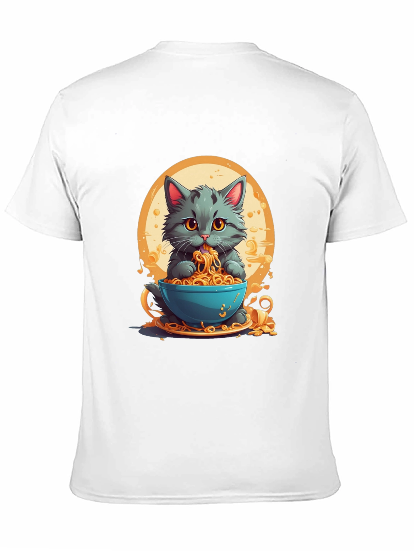 Cat Eating Noodles Graphic T-Shirt