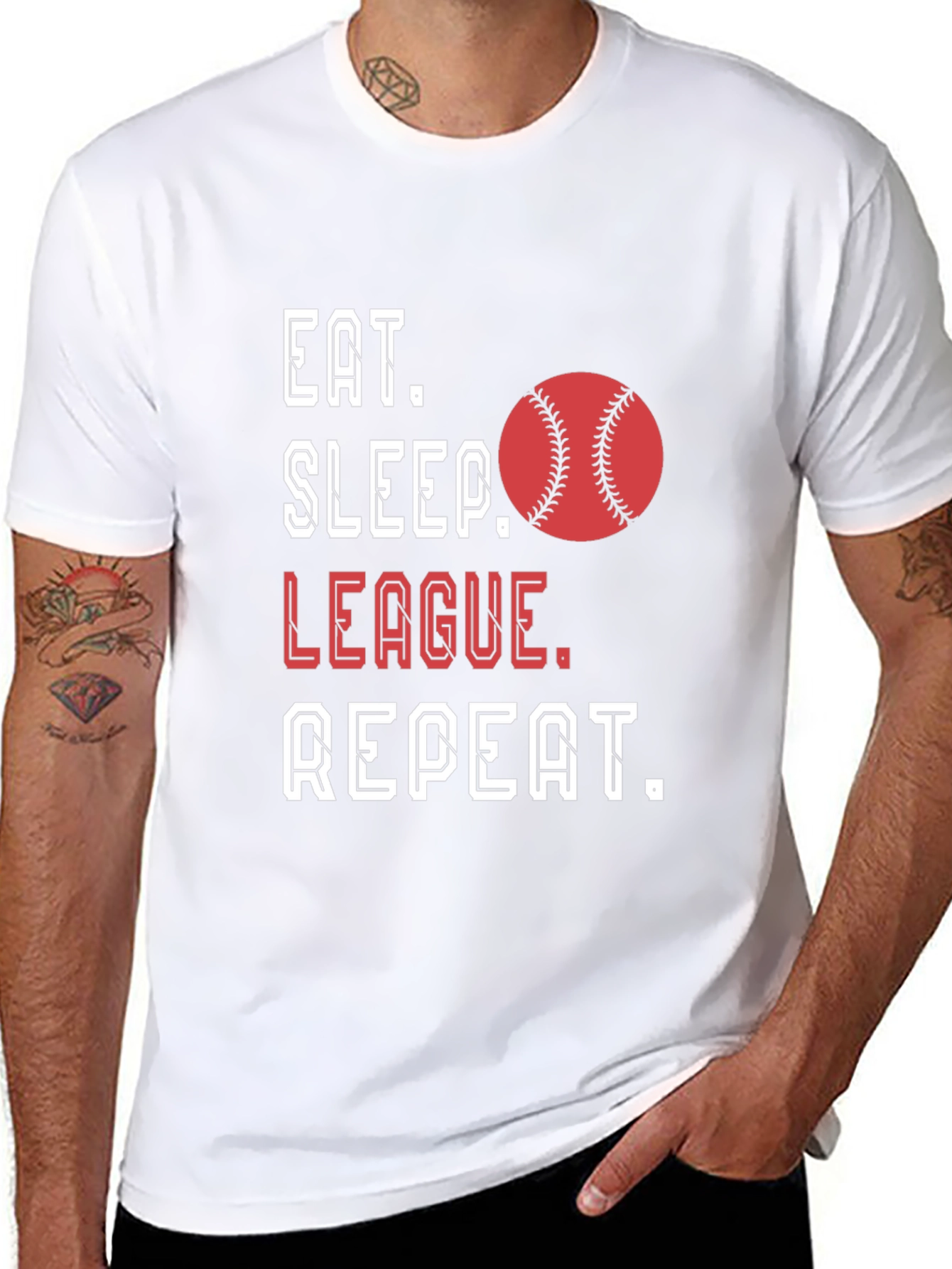 Eat Sleep League Repeat Baseball Graphic T-Shirt