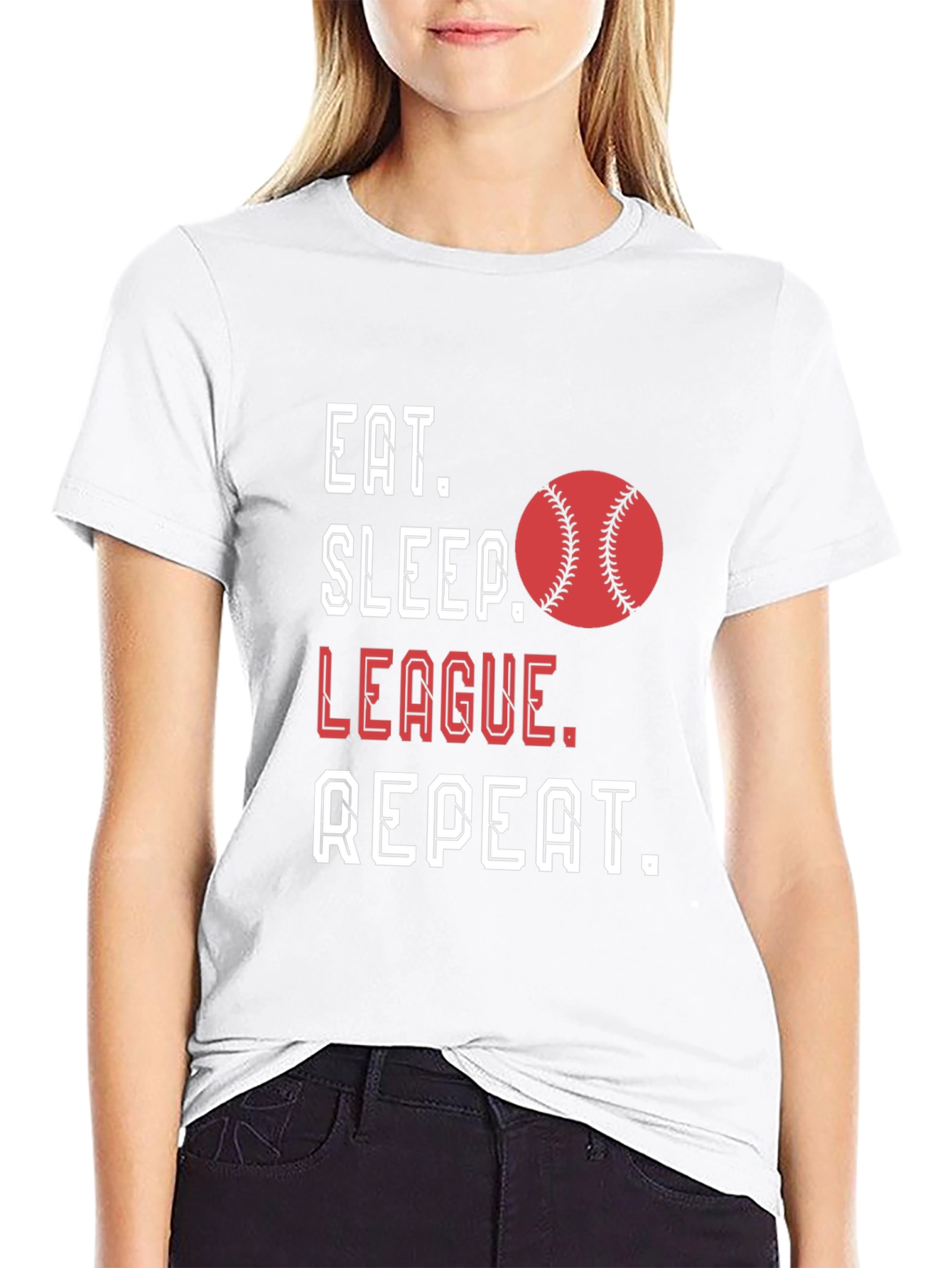 Eat Sleep League Repeat Baseball Graphic T-Shirt