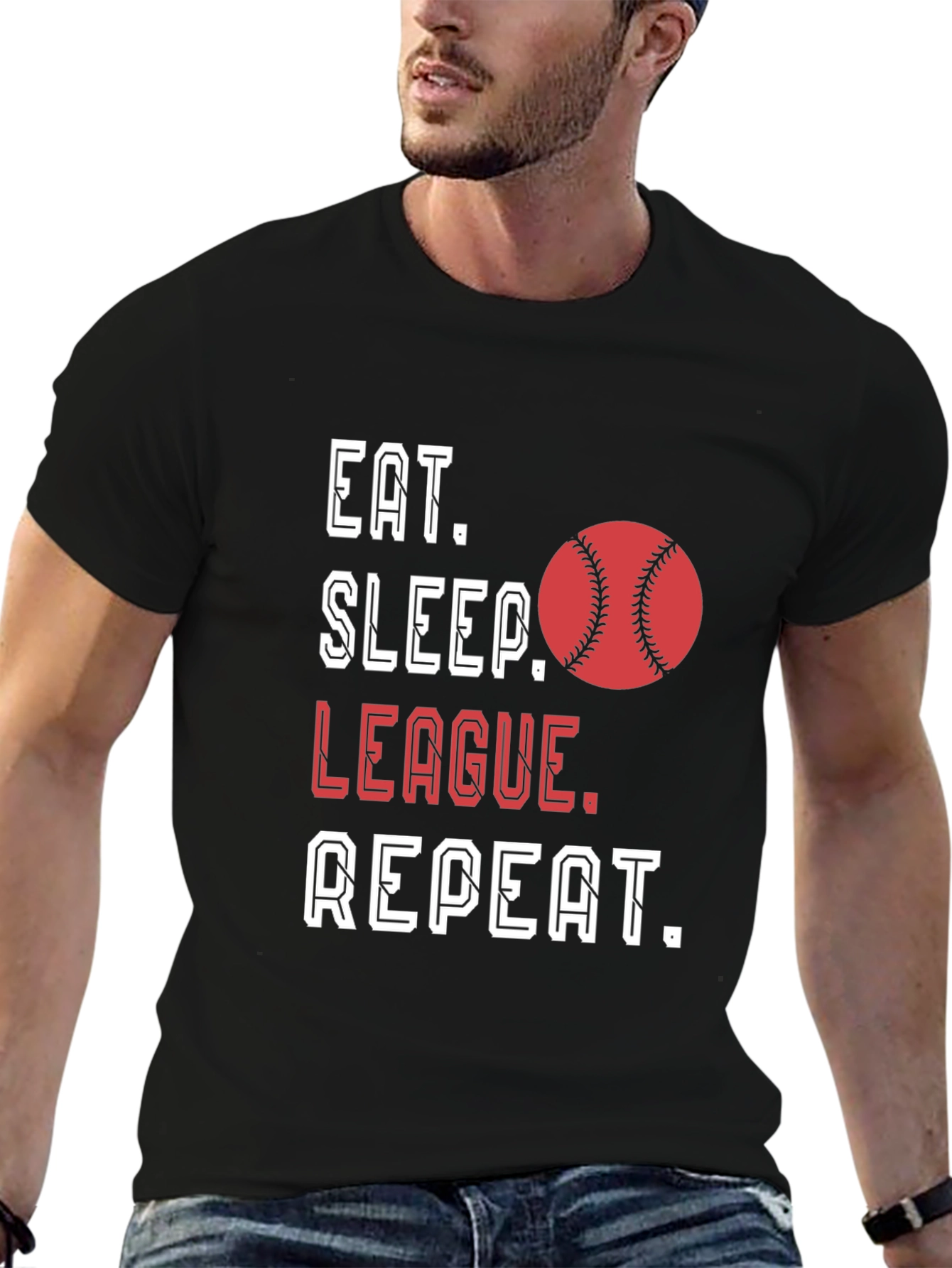 Eat Sleep League Repeat Baseball Graphic T-Shirt