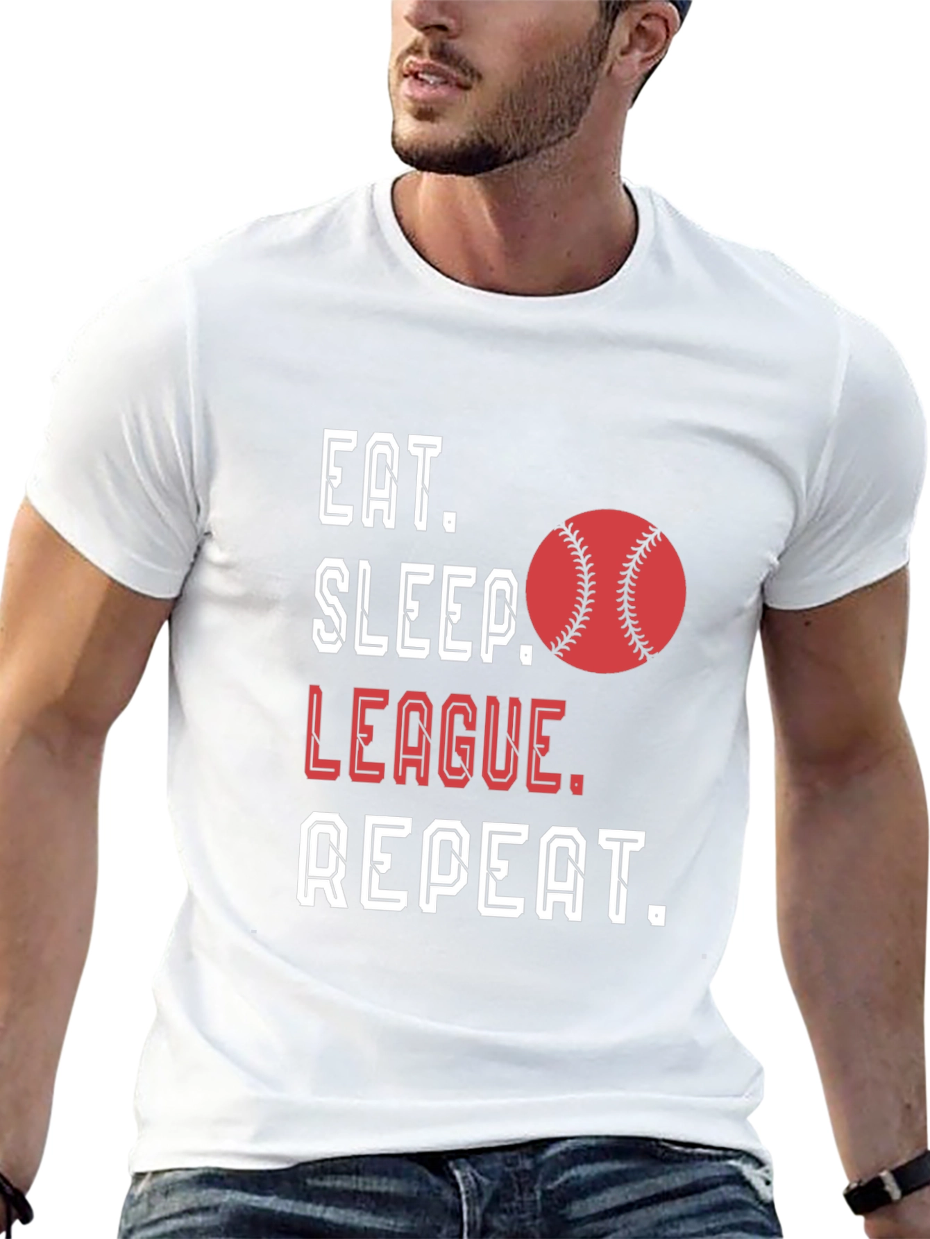 Eat Sleep League Repeat Baseball Graphic T-Shirt