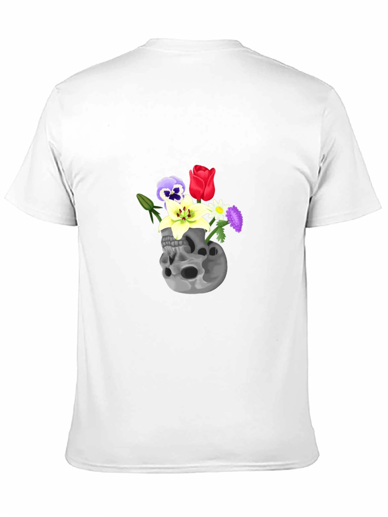 Skull & Flowers Graphic Tee - Black Cotton T-Shirt