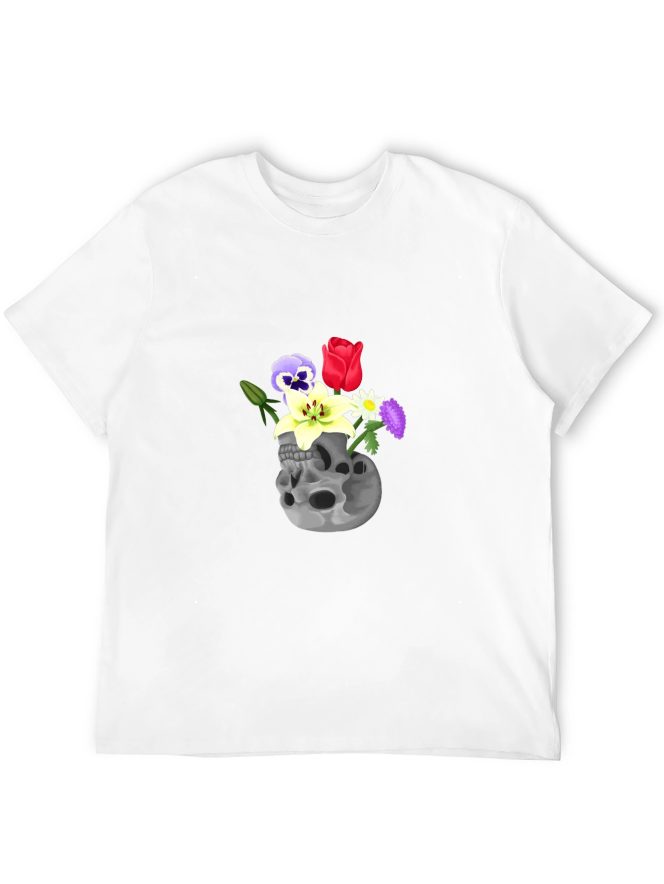 Skull & Flowers Graphic Tee - Black Cotton T-Shirt