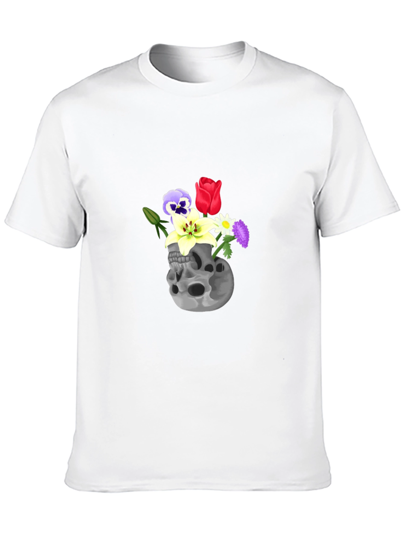 Skull & Flowers Graphic Tee - Black Cotton T-Shirt