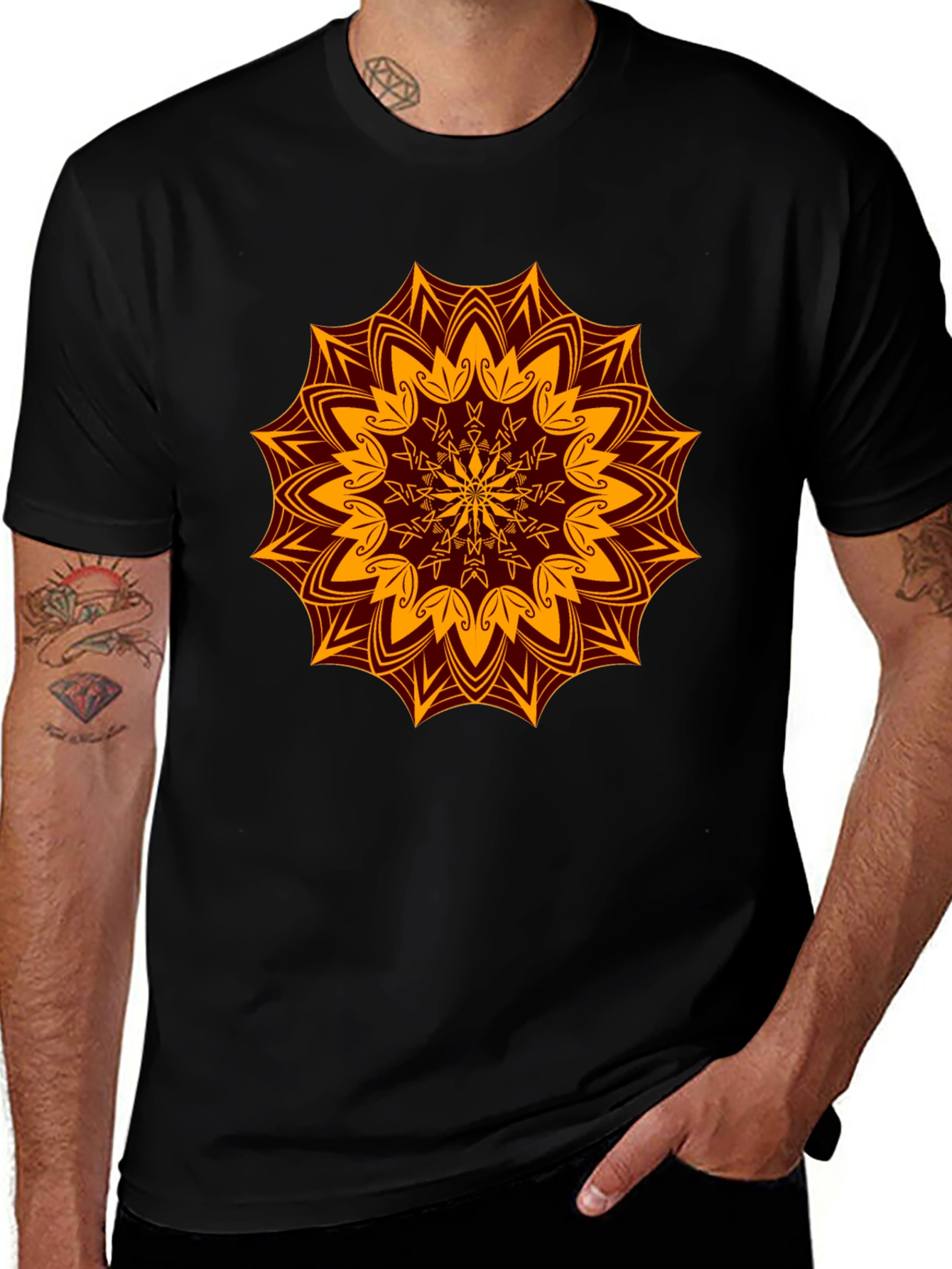 Floral Mandala Print Black T-Shirt