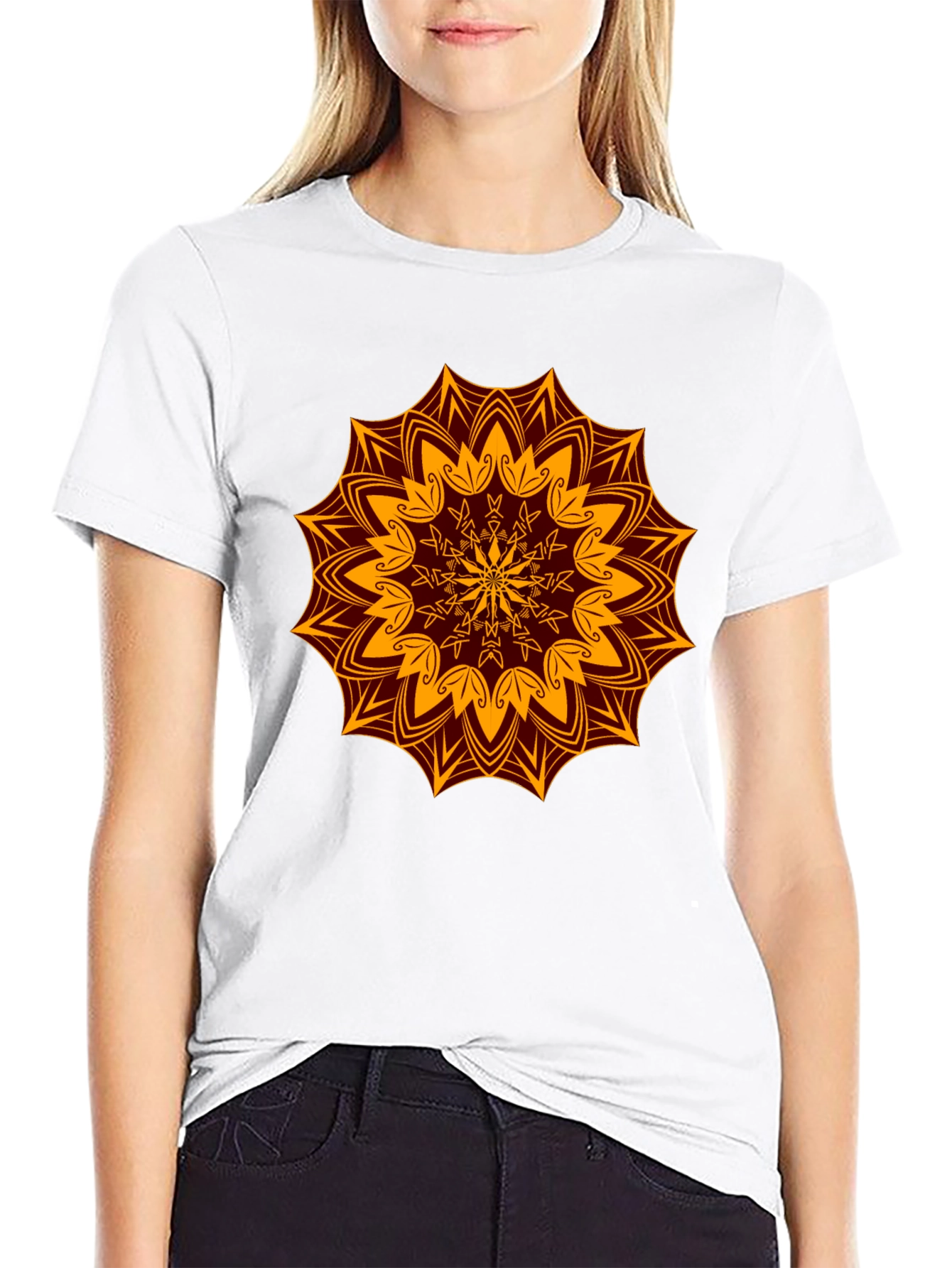 Floral Mandala Print Black T-Shirt