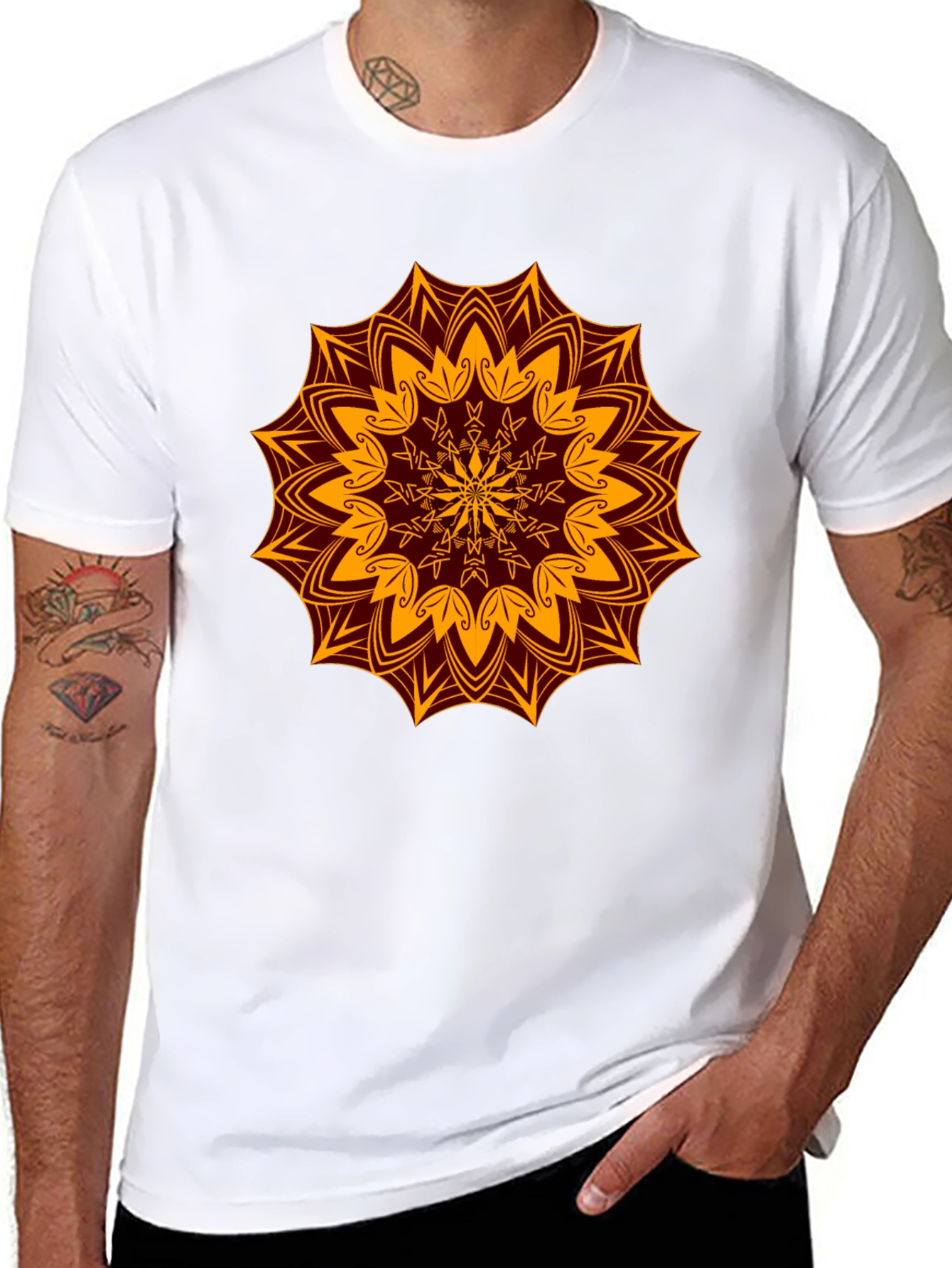 Floral Mandala Print Black T-Shirt