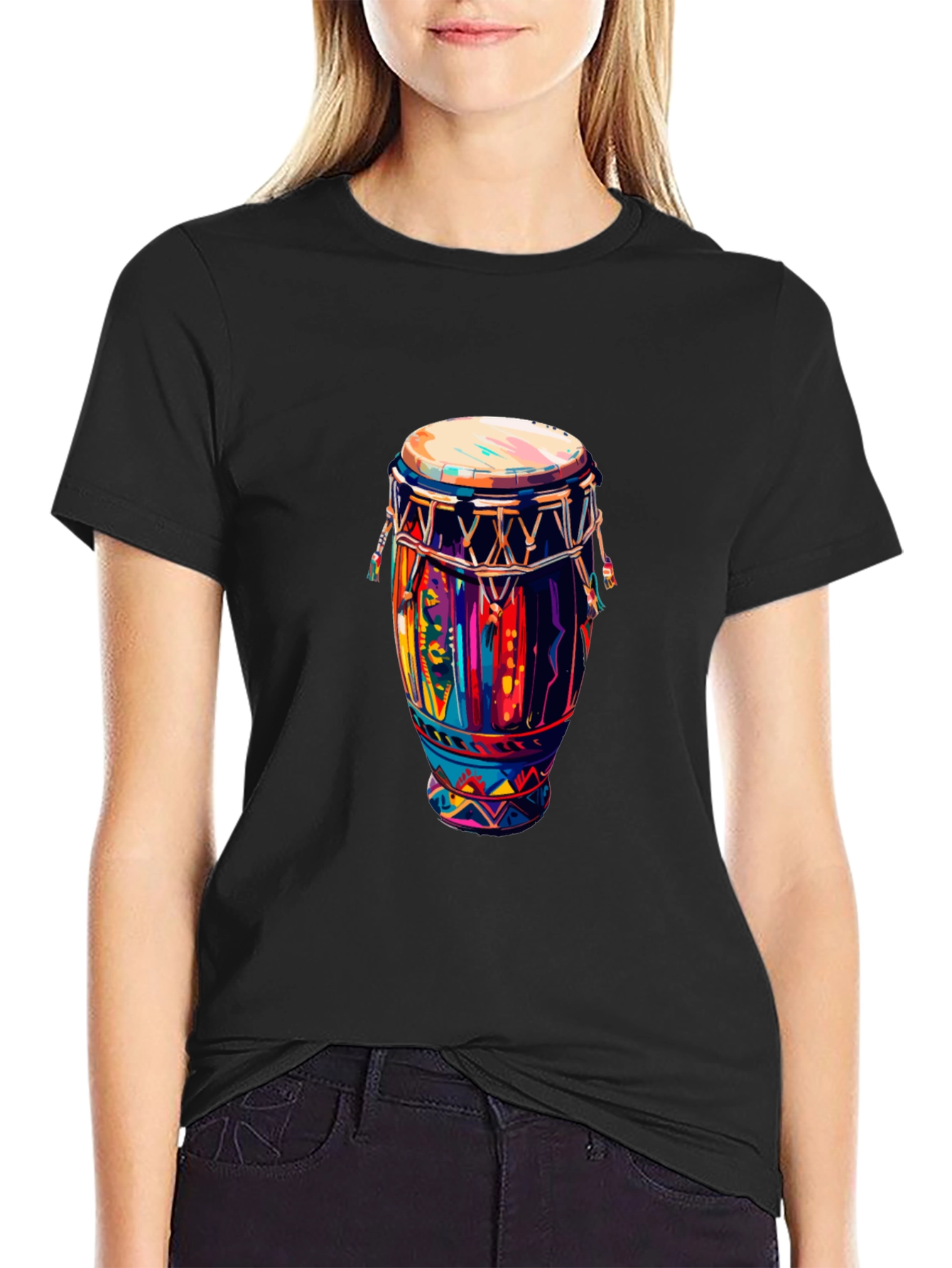 Vibrant Drum Graphic Tee - Black Unisex T-Shirt