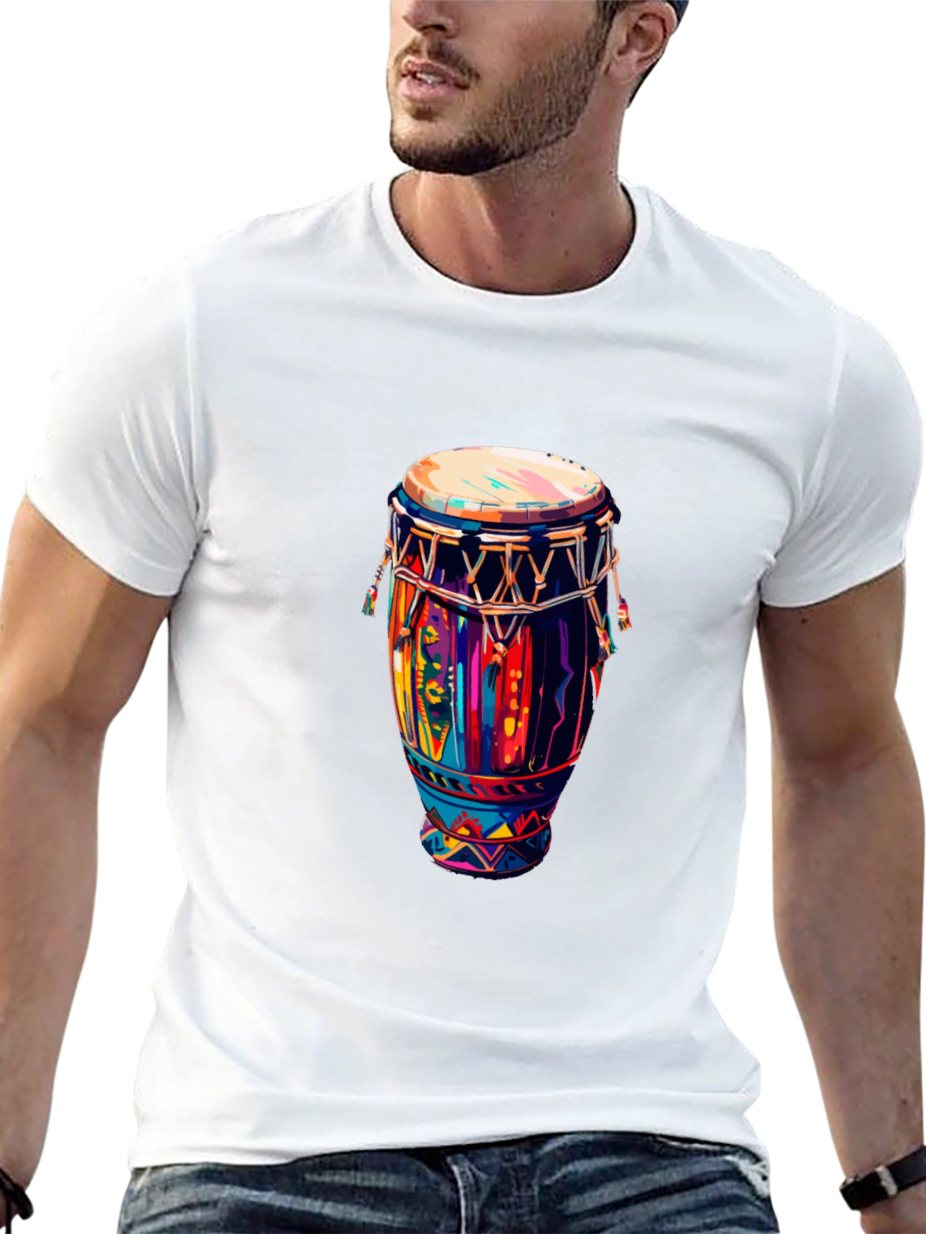 Vibrant Drum Graphic Tee - Black Unisex T-Shirt