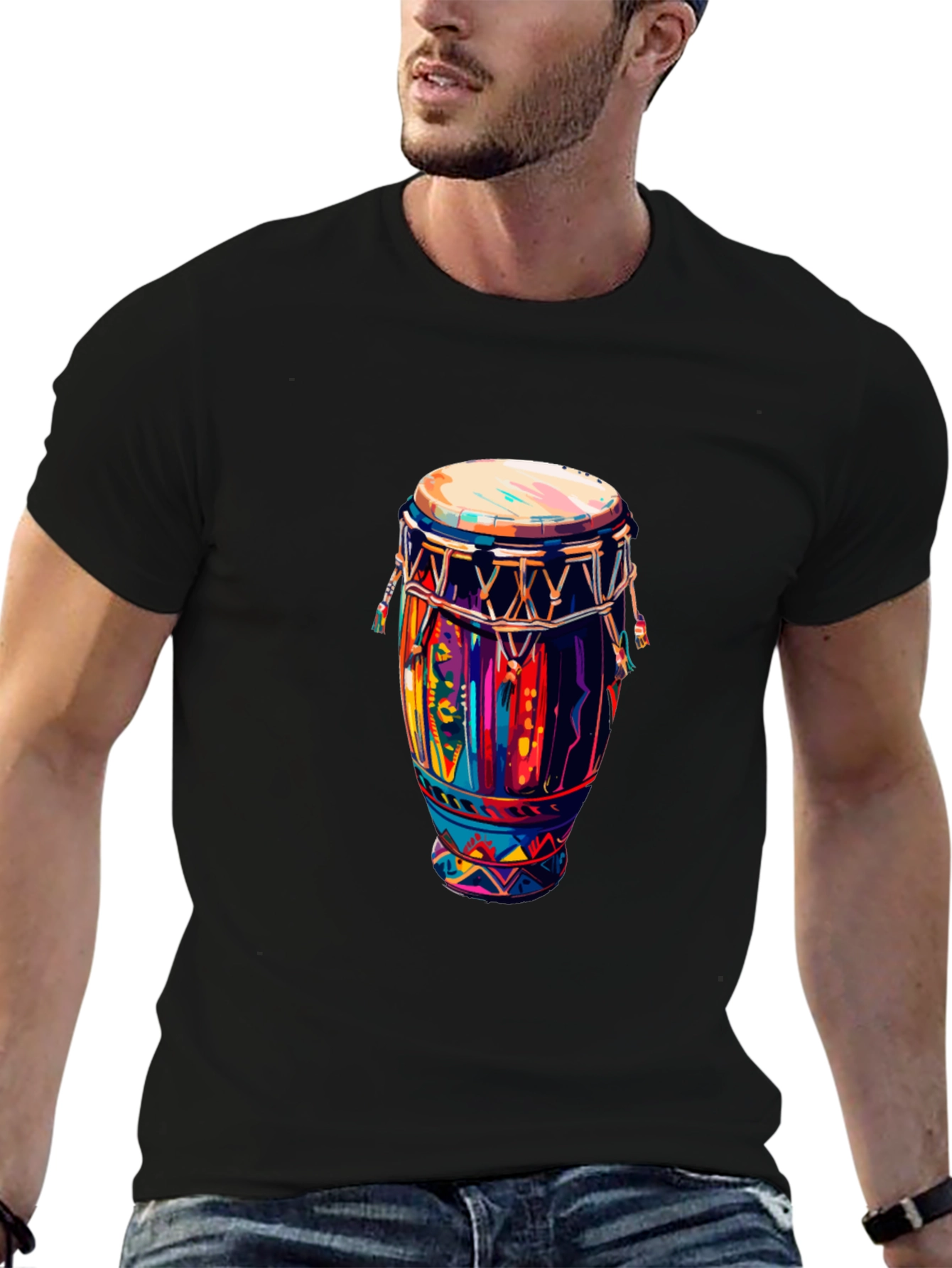 Vibrant Drum Graphic Tee - Black Unisex T-Shirt