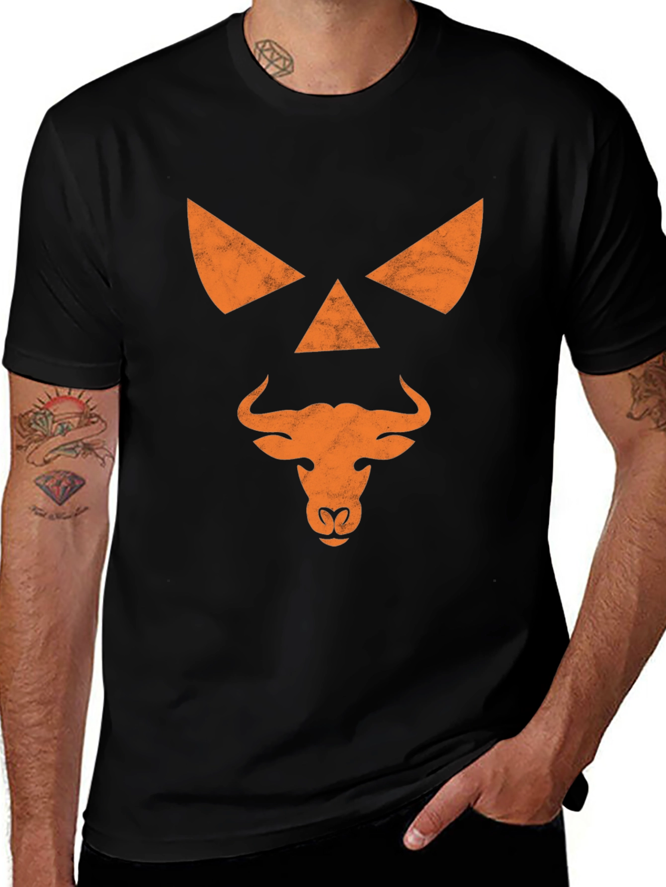 Bull Jack-O-Lantern Graphic Tee - Halloween Shirt