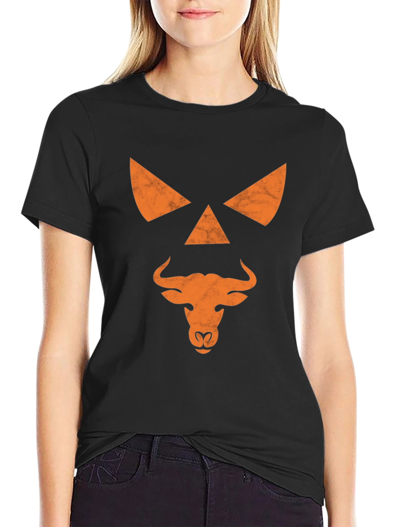 Bull Jack-O-Lantern Graphic Tee - Halloween Shirt