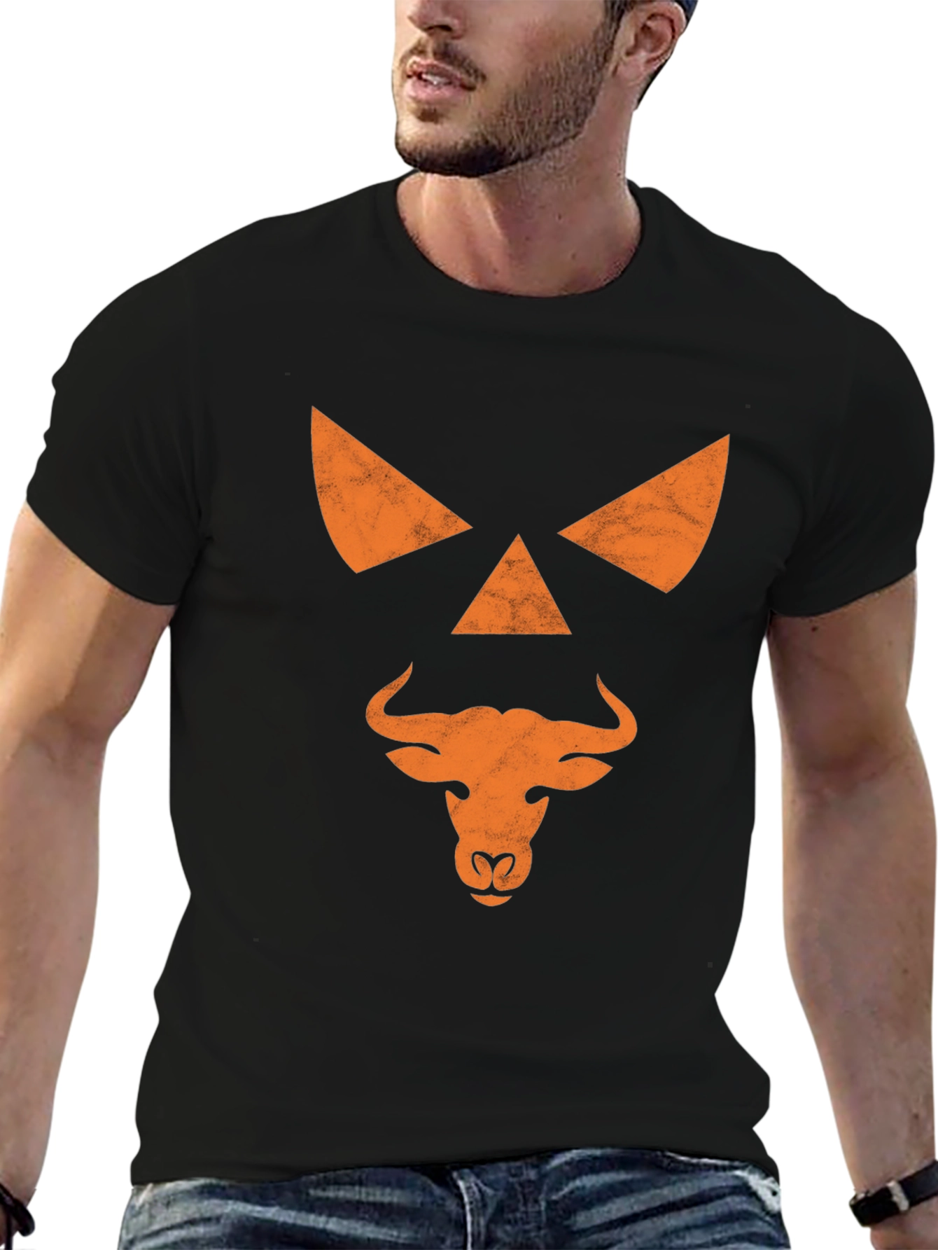 Bull Jack-O-Lantern Graphic Tee - Halloween Shirt