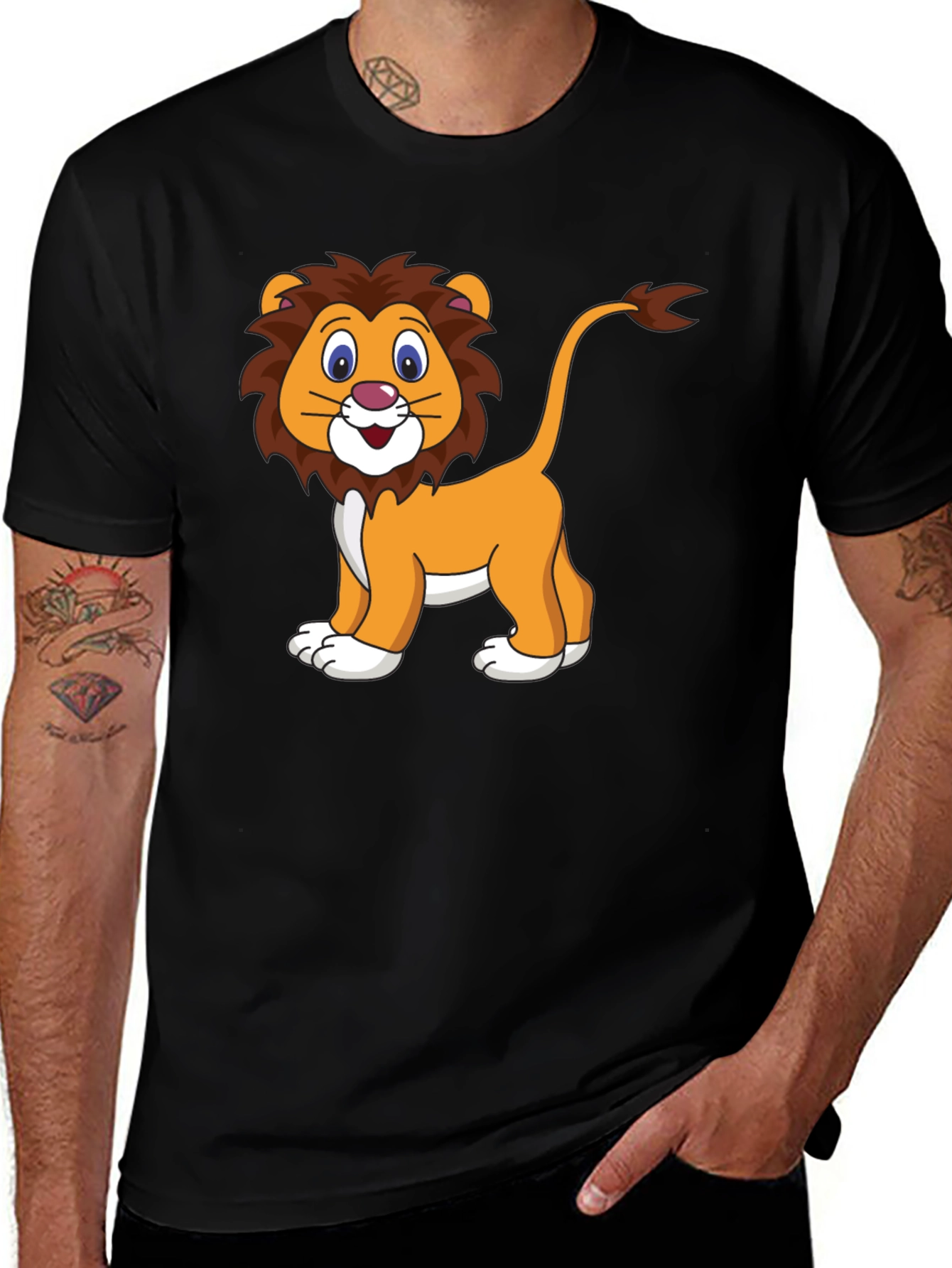 Cartoon Lion Black T-Shirt