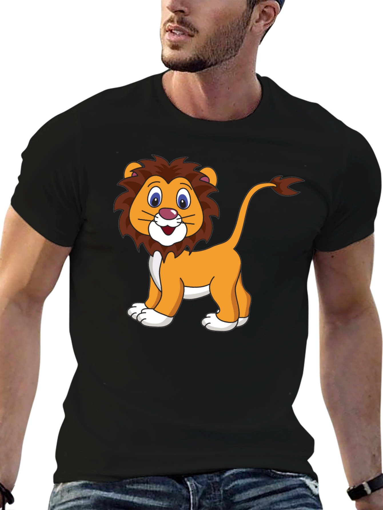 Cartoon Lion Black T-Shirt