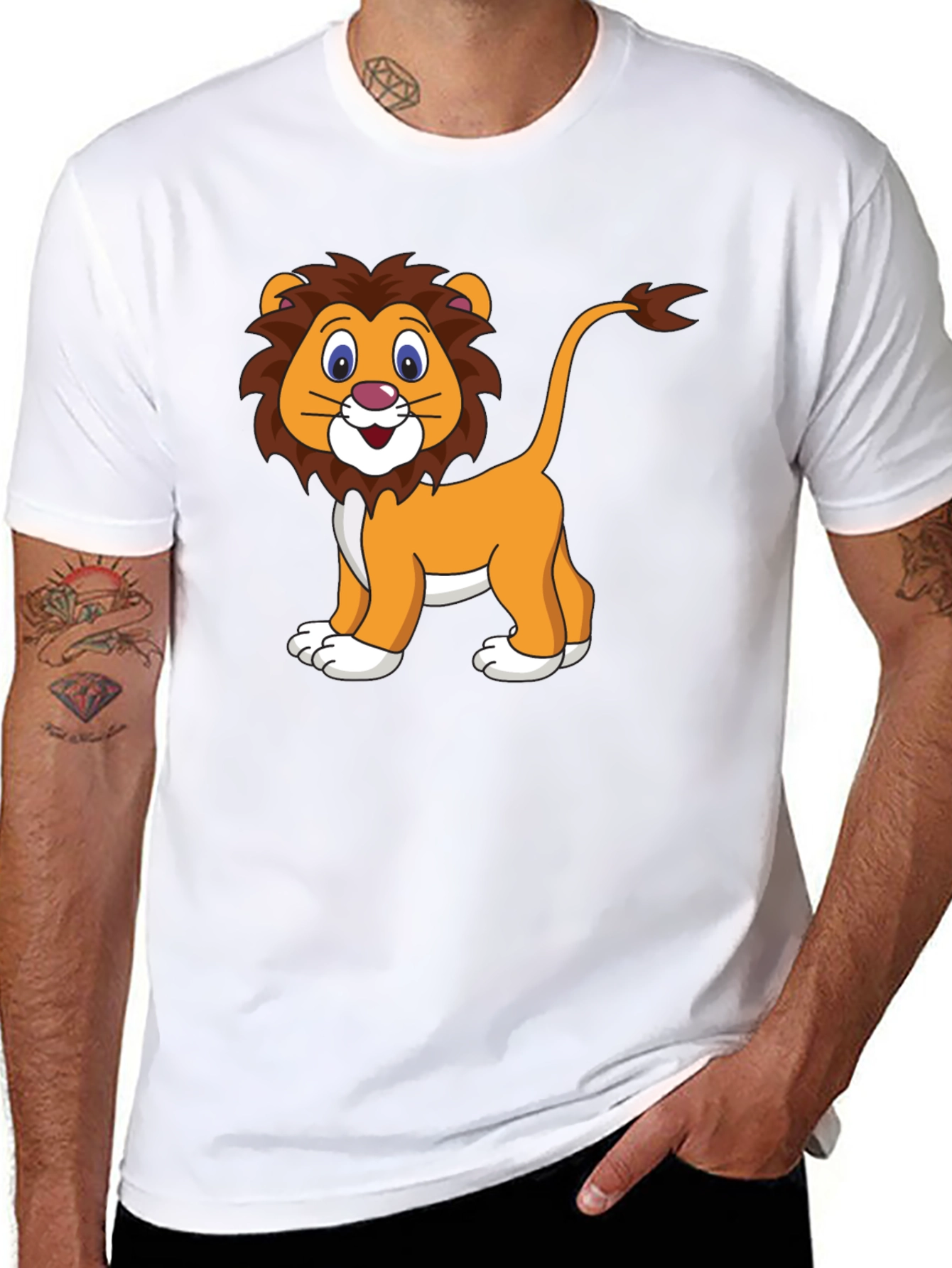 Cartoon Lion Black T-Shirt