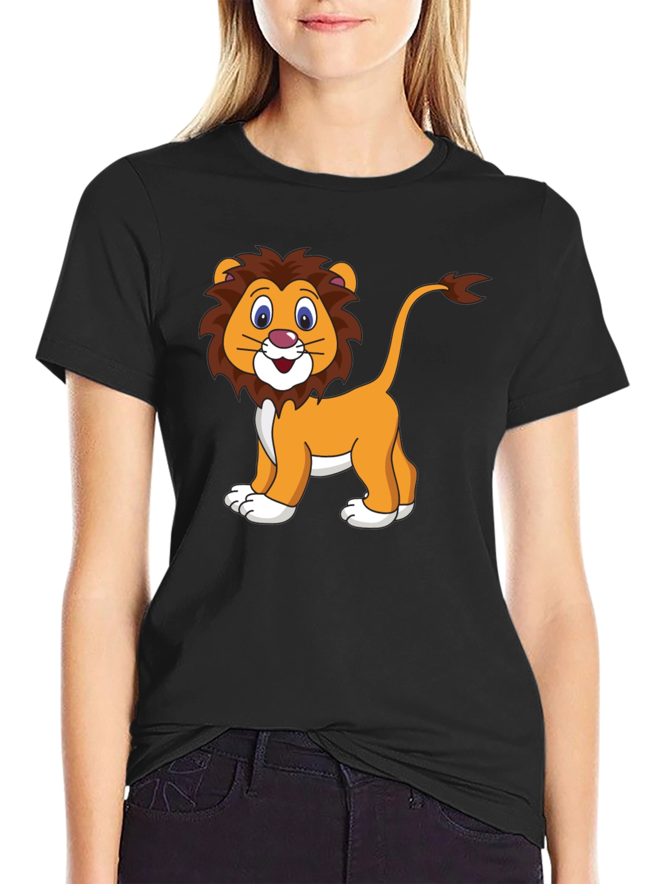 Cartoon Lion Black T-Shirt
