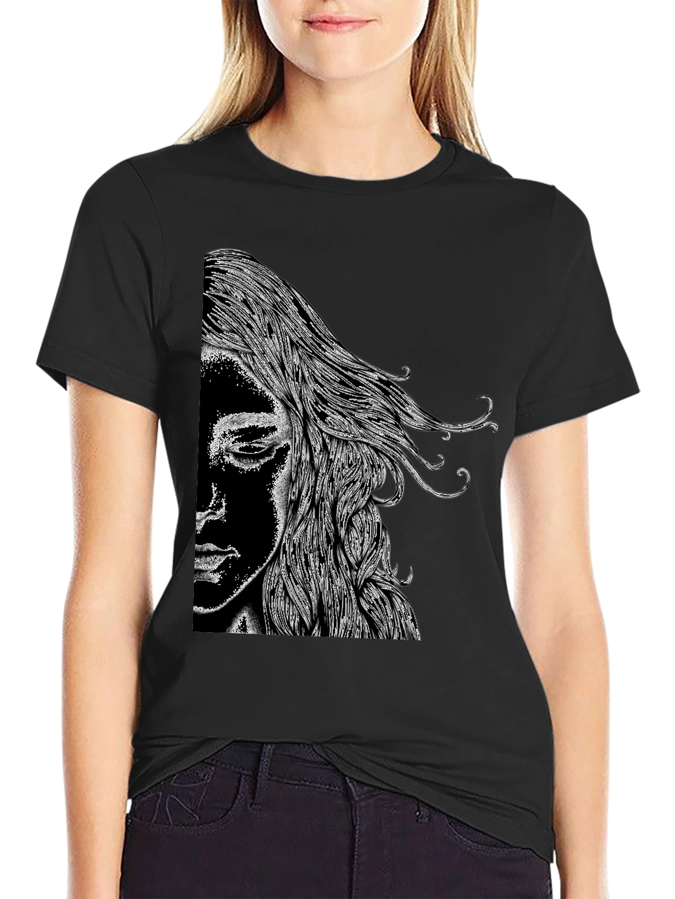 Abstract Portrait Graphic Black T-Shirt