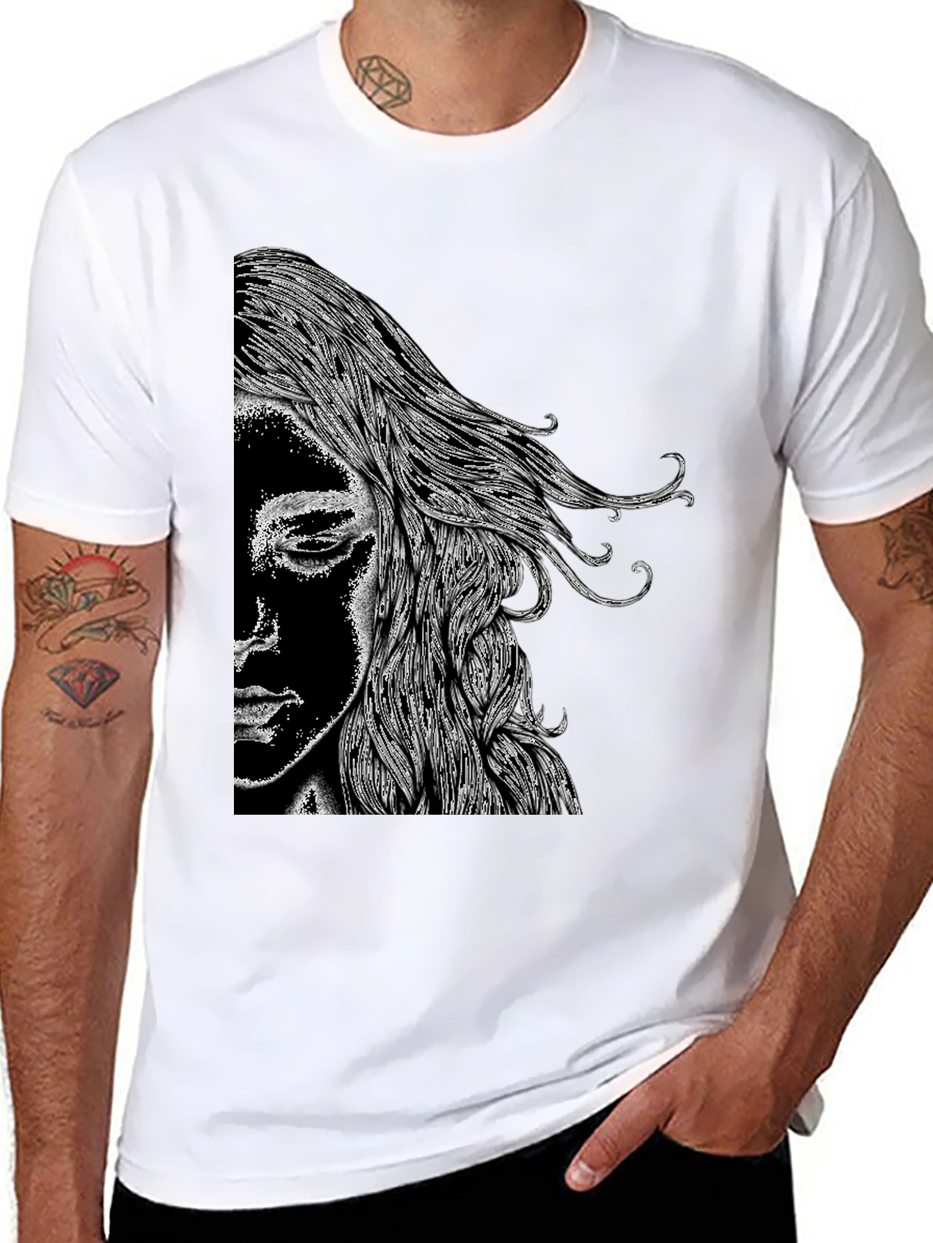 Abstract Portrait Graphic Black T-Shirt