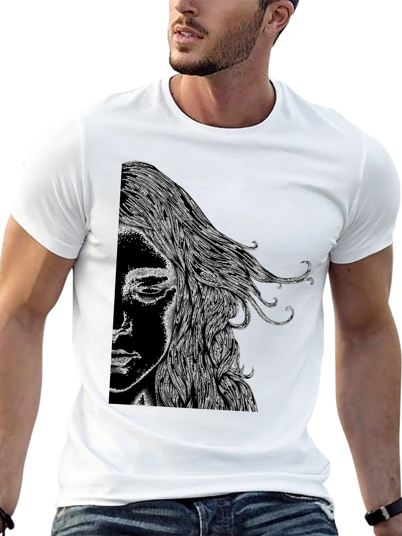 Abstract Portrait Graphic Black T-Shirt