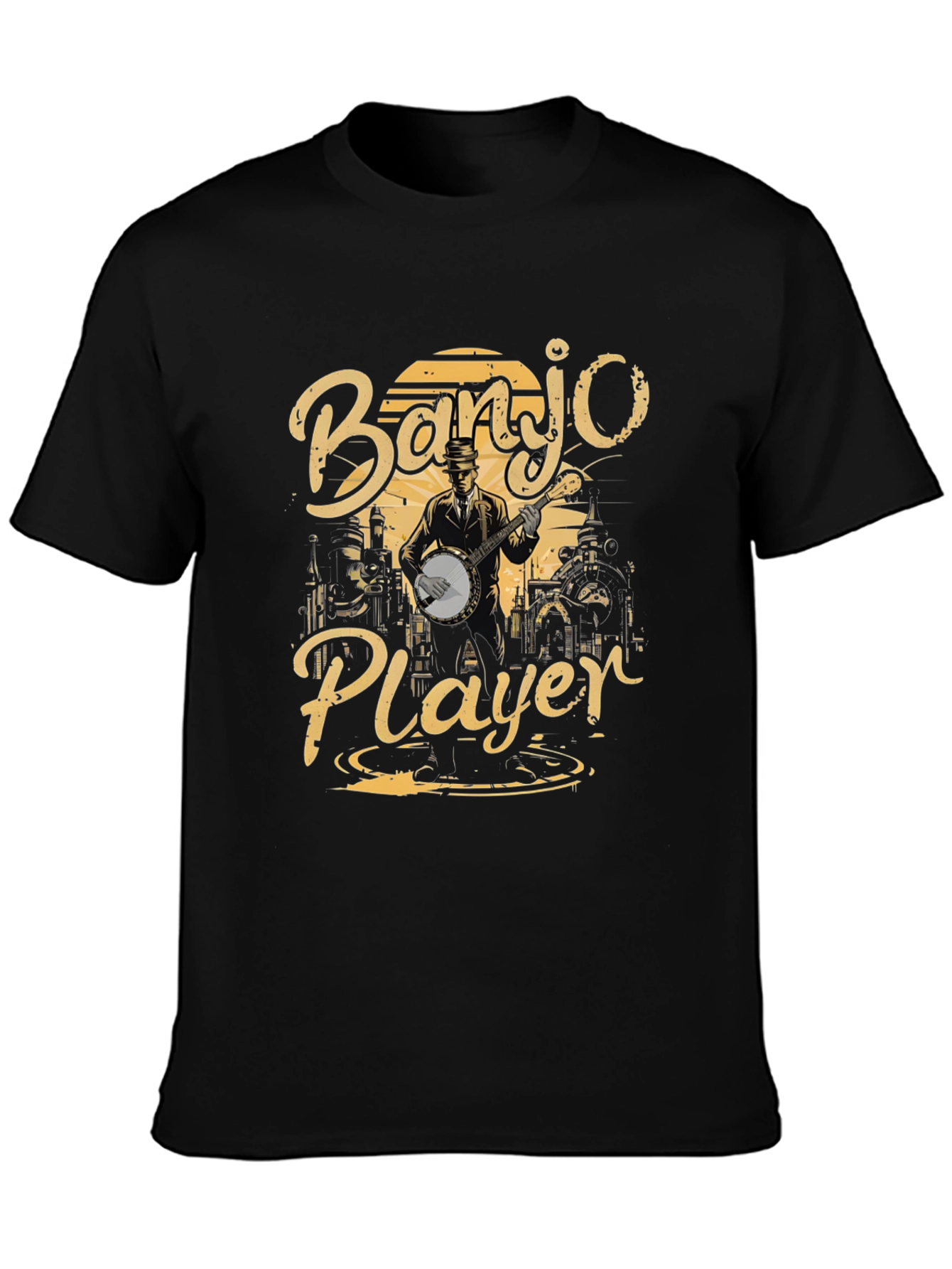 Banjo Player Graphic T-Shirt - Black